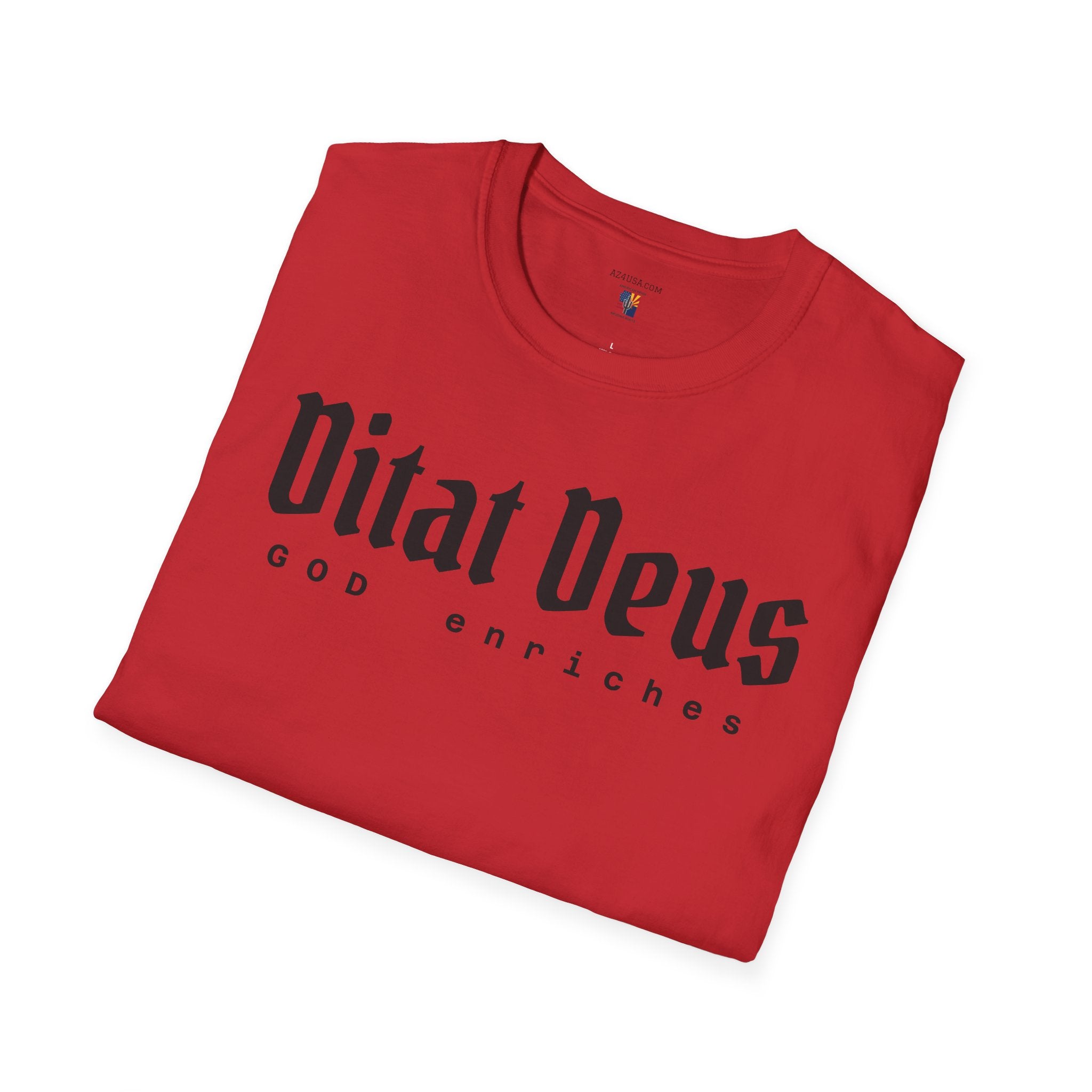 Ditat Deus 'God Enriches' Graphic T‑Shirt — Arizona Cross & Flag Design