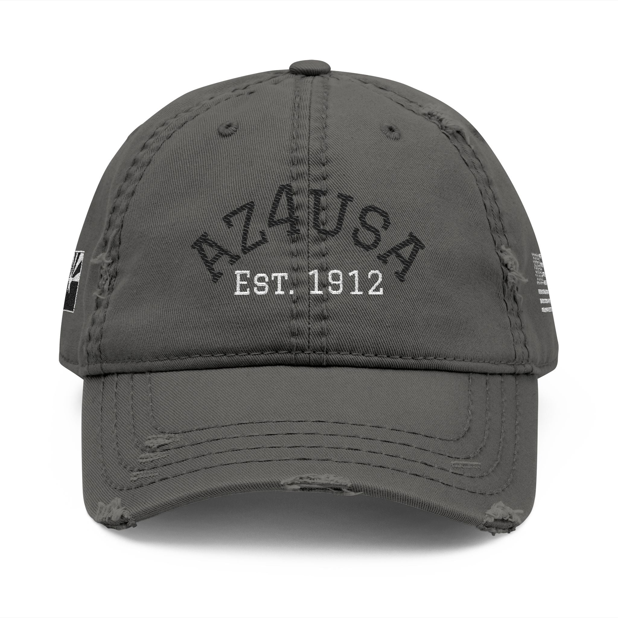 Azusa Distressed Dad Hat — Embroidered 'AZUSA EST. 1912' Baseball Cap with Flag