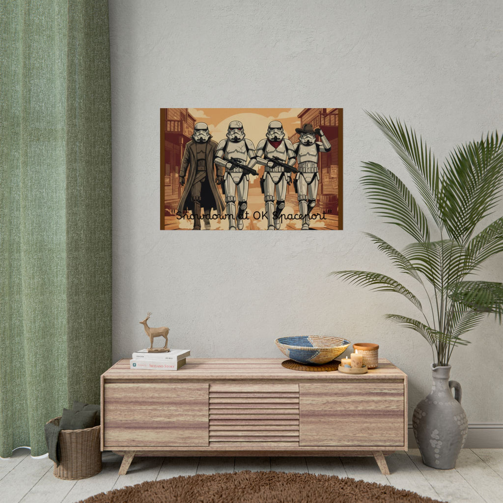 'Showdown at OK Spaceport' Vintage Stormtrooper Western Art Print--Rolled Poster