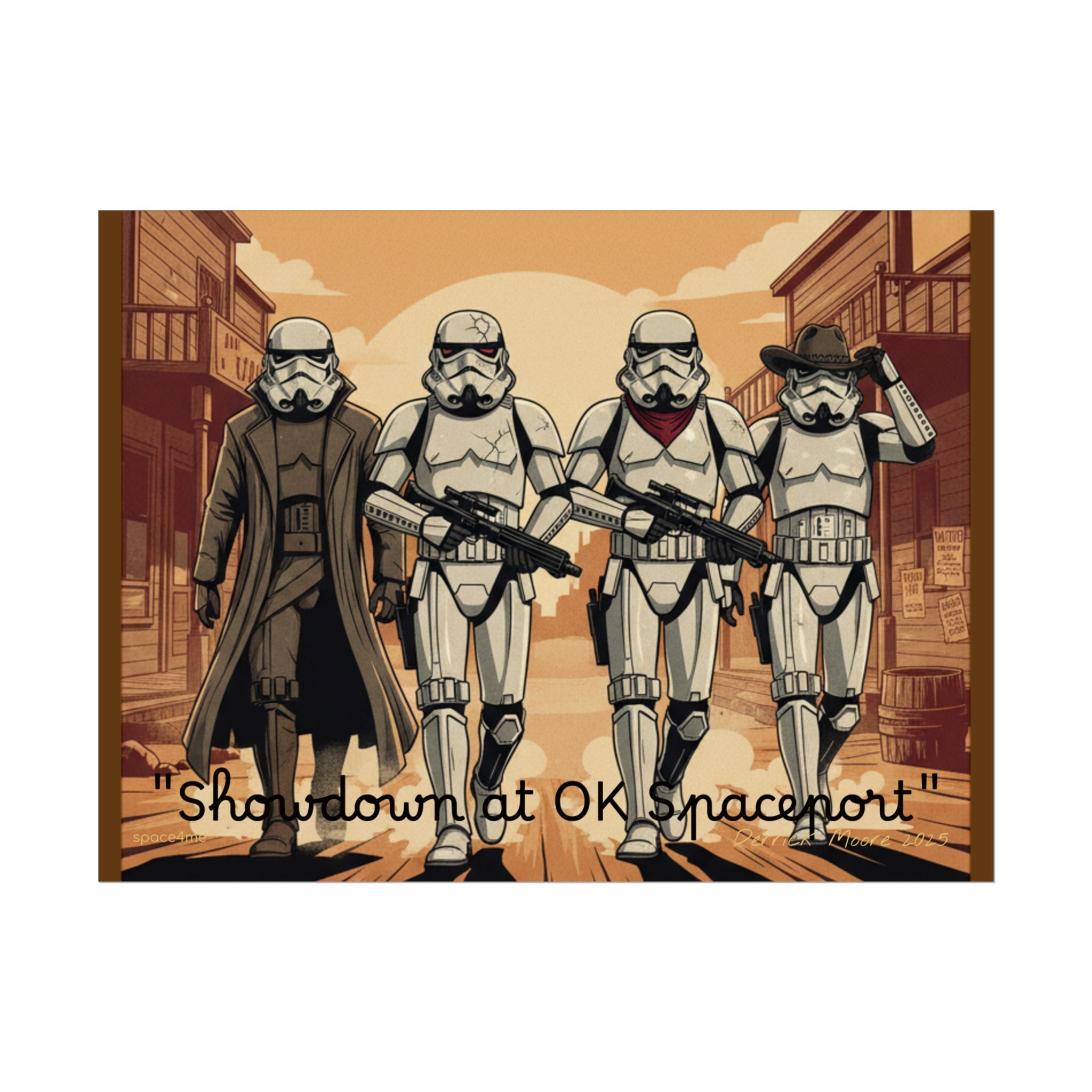 'Showdown at OK Spaceport' Vintage Stormtrooper Western Art Print--Rolled Poster