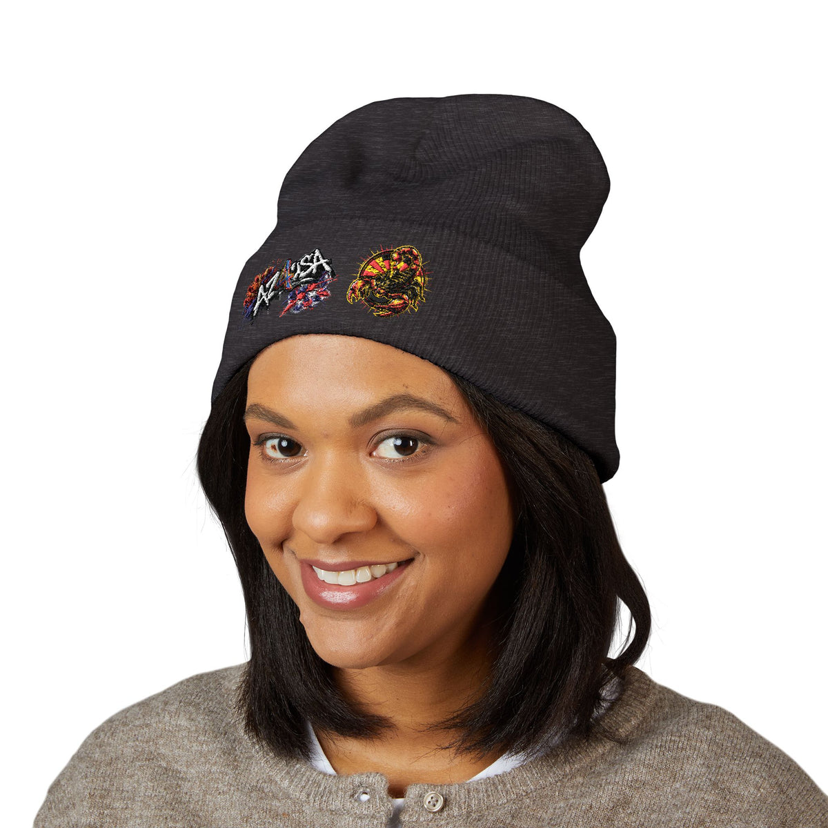 Embroidered Graffiti AZ4USA Scorpion Beanie — Classic Cuffed Knit Hat