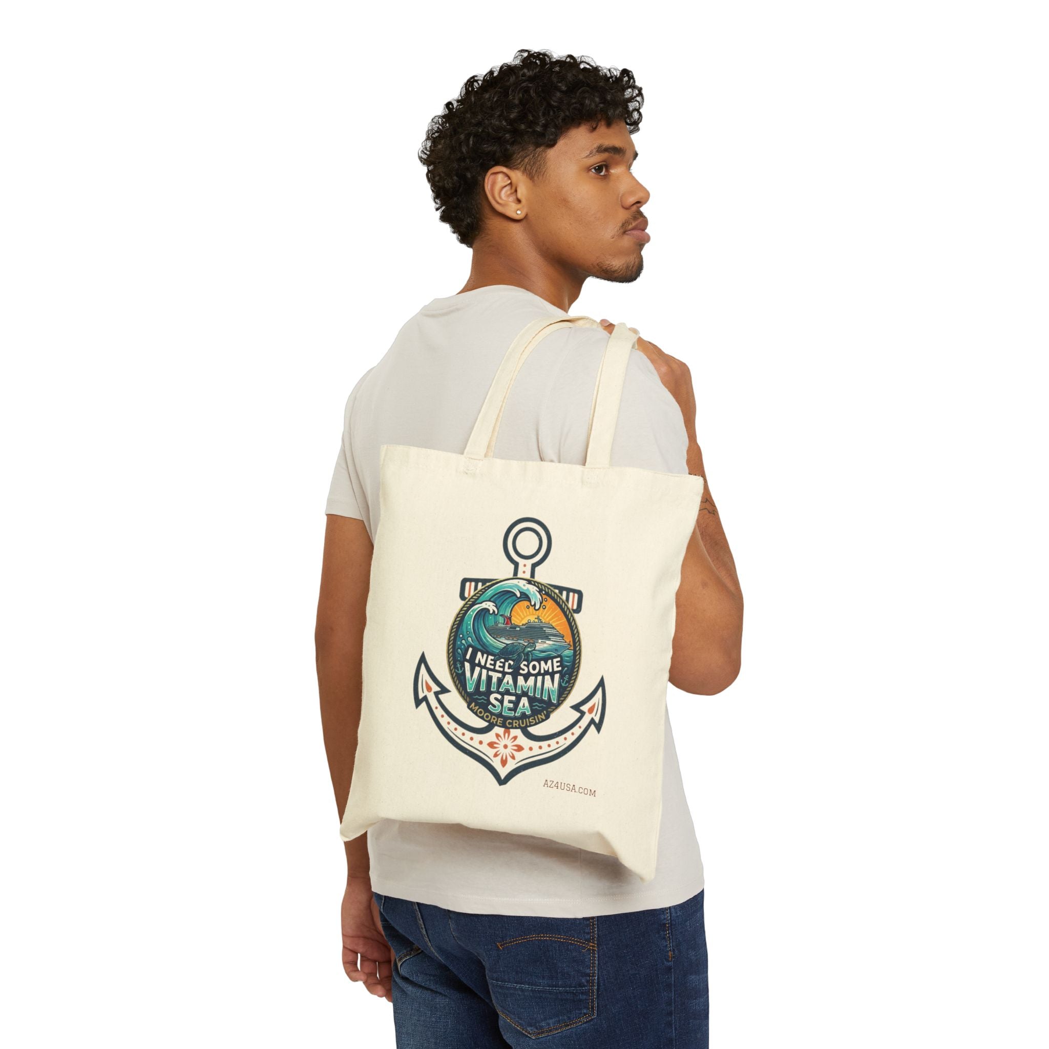Tote Bag — "I Need Some Vitamin Sea" Anchor Canvas Beach Tote
