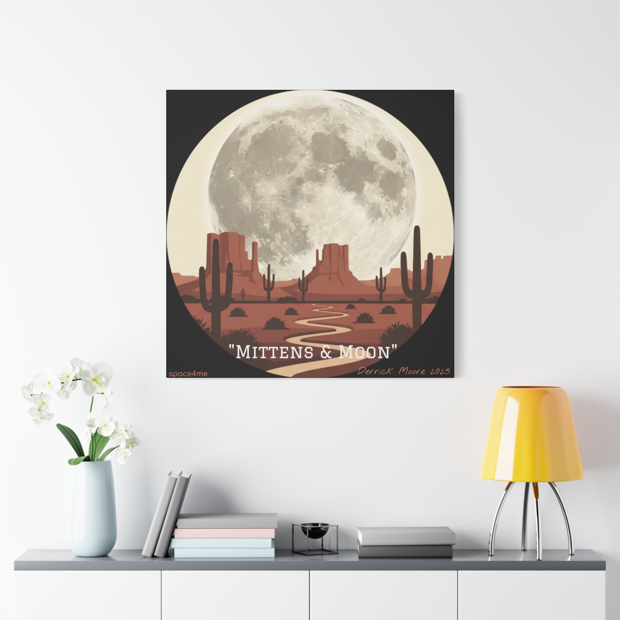 “Mittens & Moon” 2025 Southwestern Wall Decor-- Desert Moon Canvas Art