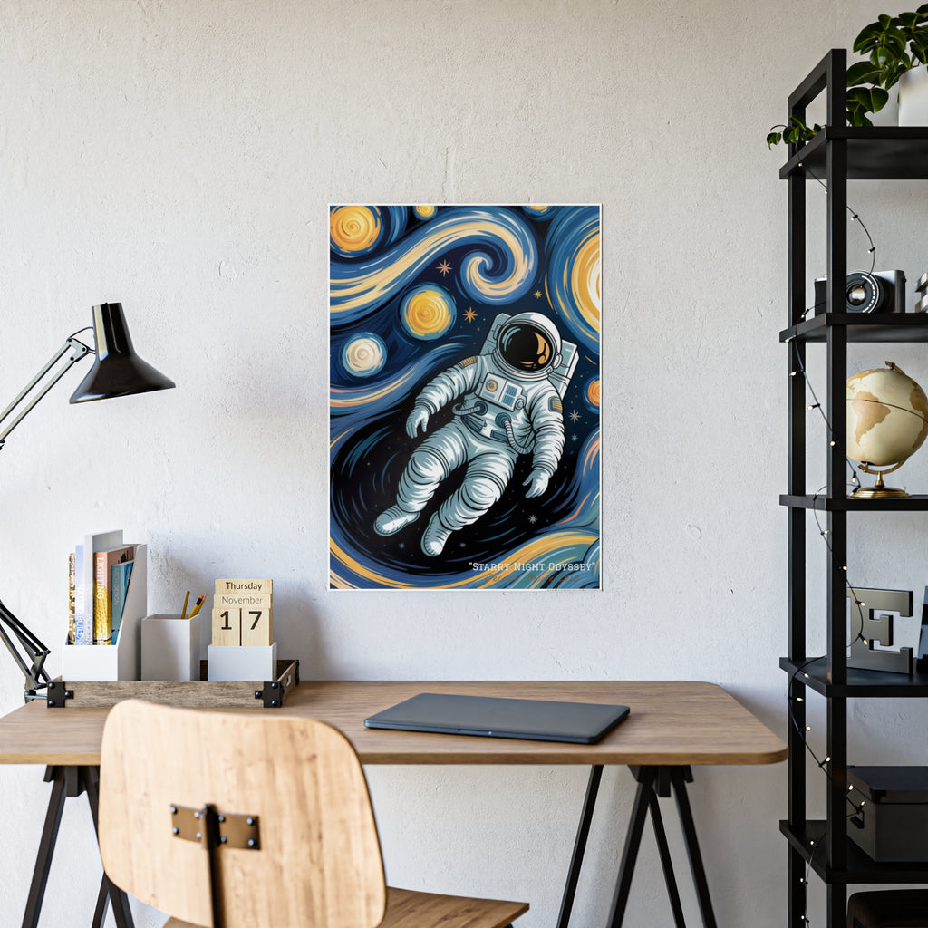 " Starry Night Odyssey" 2025— Glossy Wall Art Print (Astronaut Space Poster)