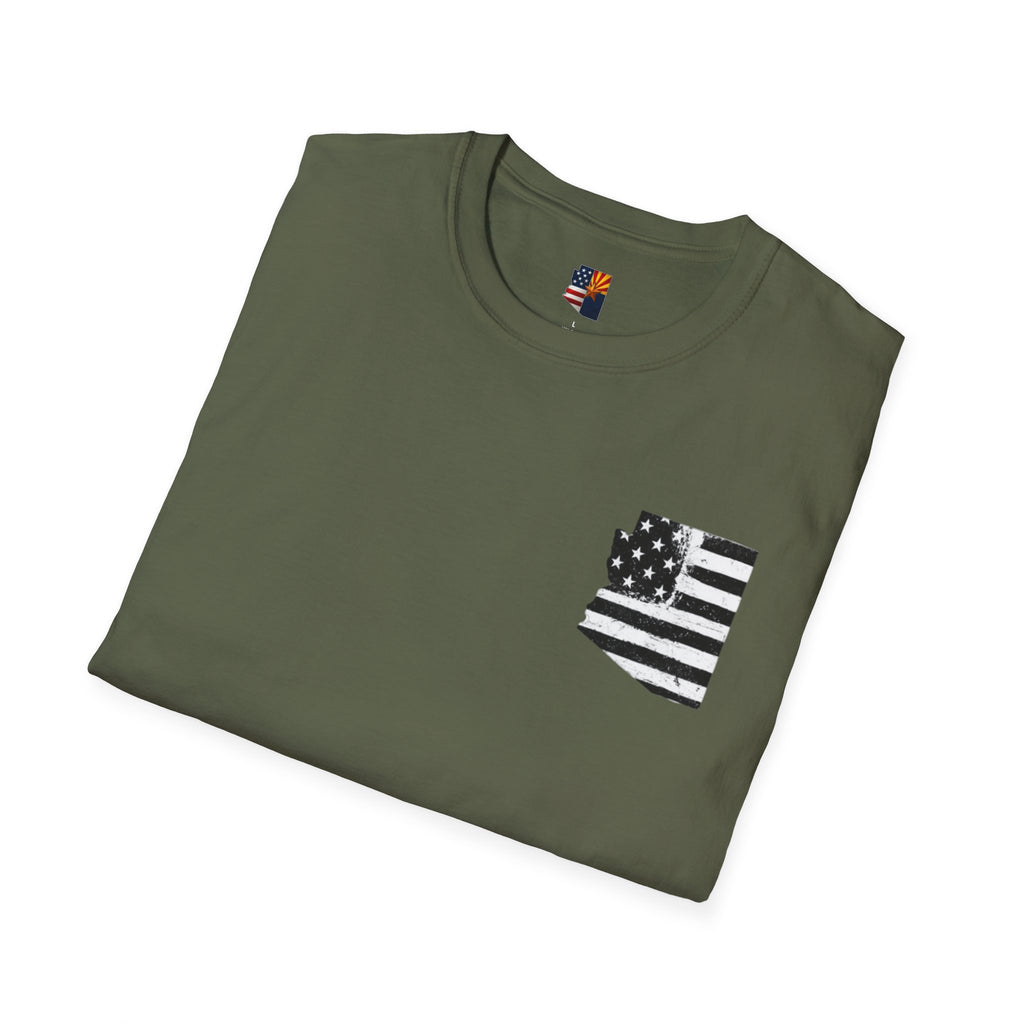 Arizona Flag Pocket Unisex Softstyle T-Shirt, Casual Wear, Summer Style, Gift for Travelers, Fourth of July Tee, Outdoor Adventure Shirt
