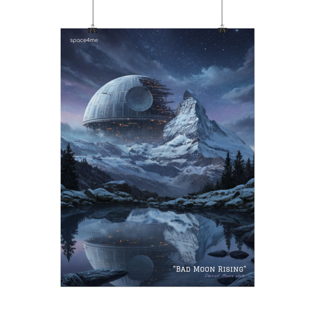 'Bad Moon Rising' Sci‑Fi Mountain Landscape Poster