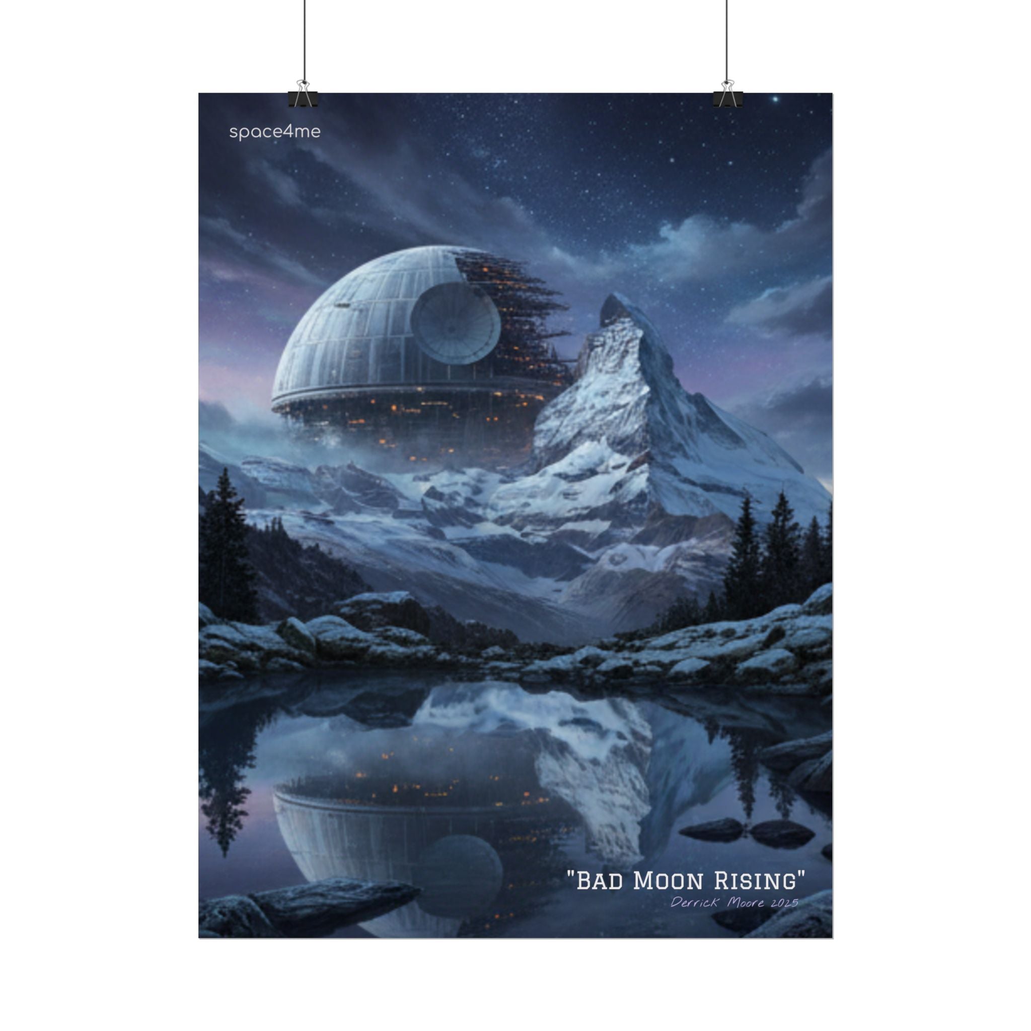 'Bad Moon Rising' Sci‑Fi Mountain Landscape Poster