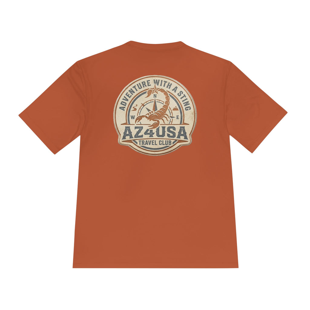 Adventure Travel Tee — “Adventure with a Sting!” Graphic Moisture-Wicking Shirt