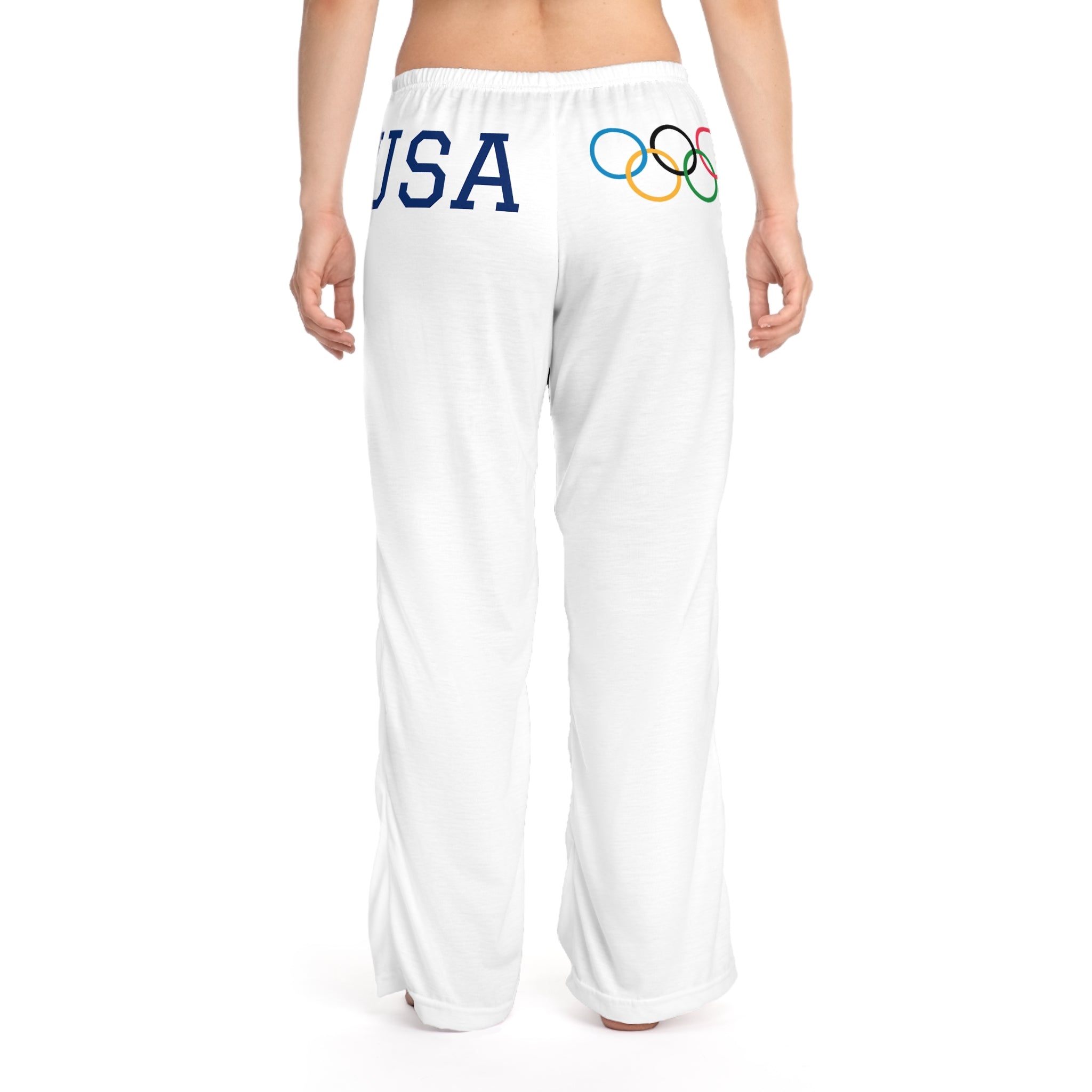 USA Olympic Pajama Pants – Women's White Lounge Sleepwear with Olympic Rings