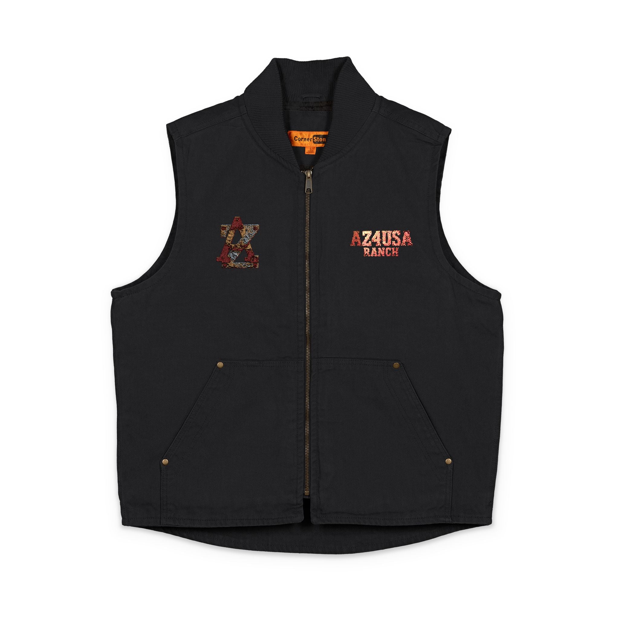 Embroidered Washed Duck Cloth Work Vest —AZ4USA Ranch Durable Utility Vest with Chest Embroidery