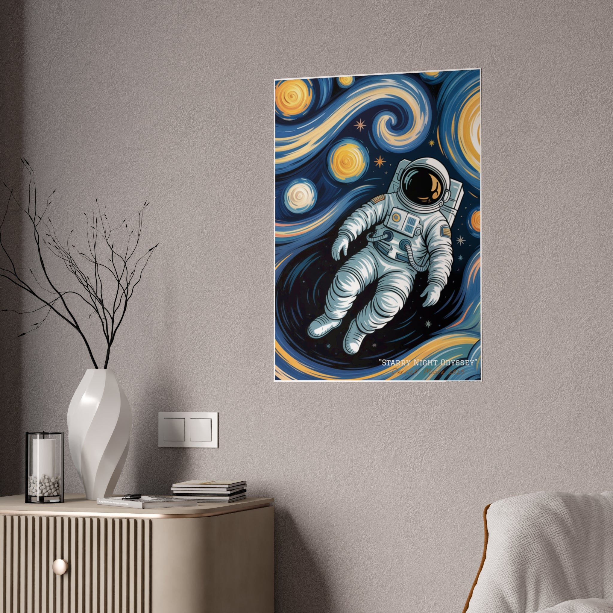" Starry Night Odyssey" 2025— Glossy Wall Art Print (Astronaut Space Poster)