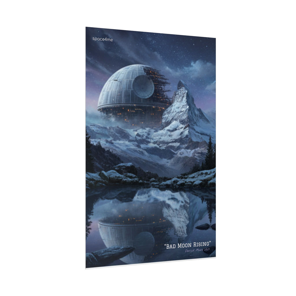 'Bad Moon Rising' Sci‑Fi Mountain Landscape Poster