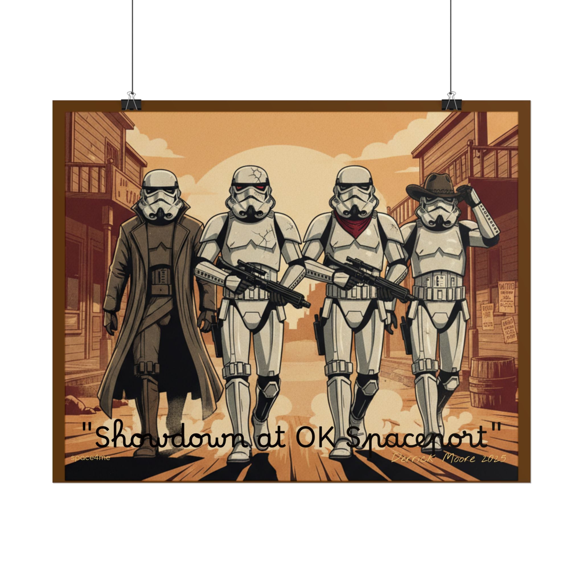 'Showdown at OK Spaceport' Vintage Stormtrooper Western Art Print--Rolled Poster