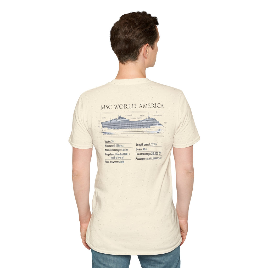 MSC World America Cruise T‑Shirt — Ship Specs & Silhouette Tee