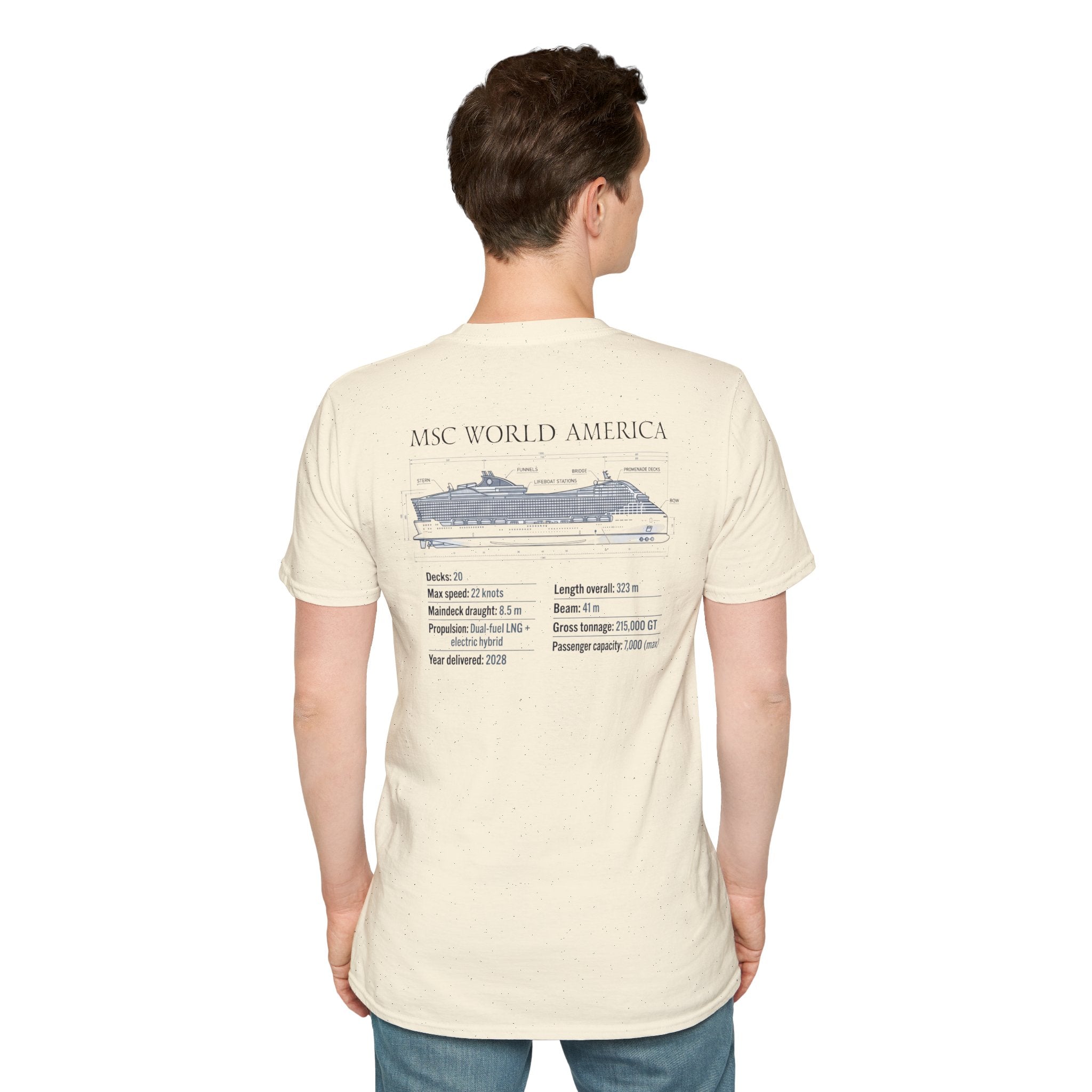 MSC World America Cruise T‑Shirt — Ship Specs & Silhouette Tee