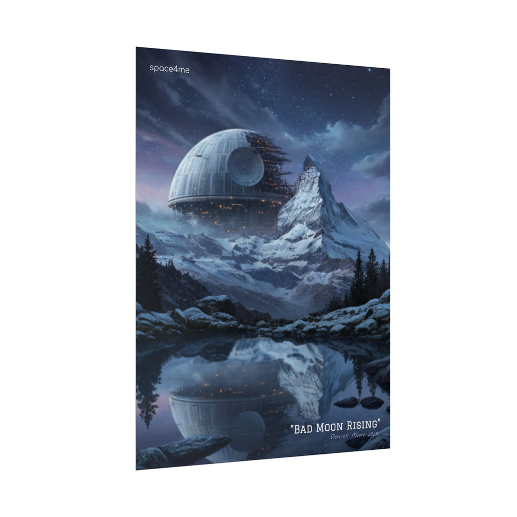 'Bad Moon Rising' Sci‑Fi Mountain Landscape Poster