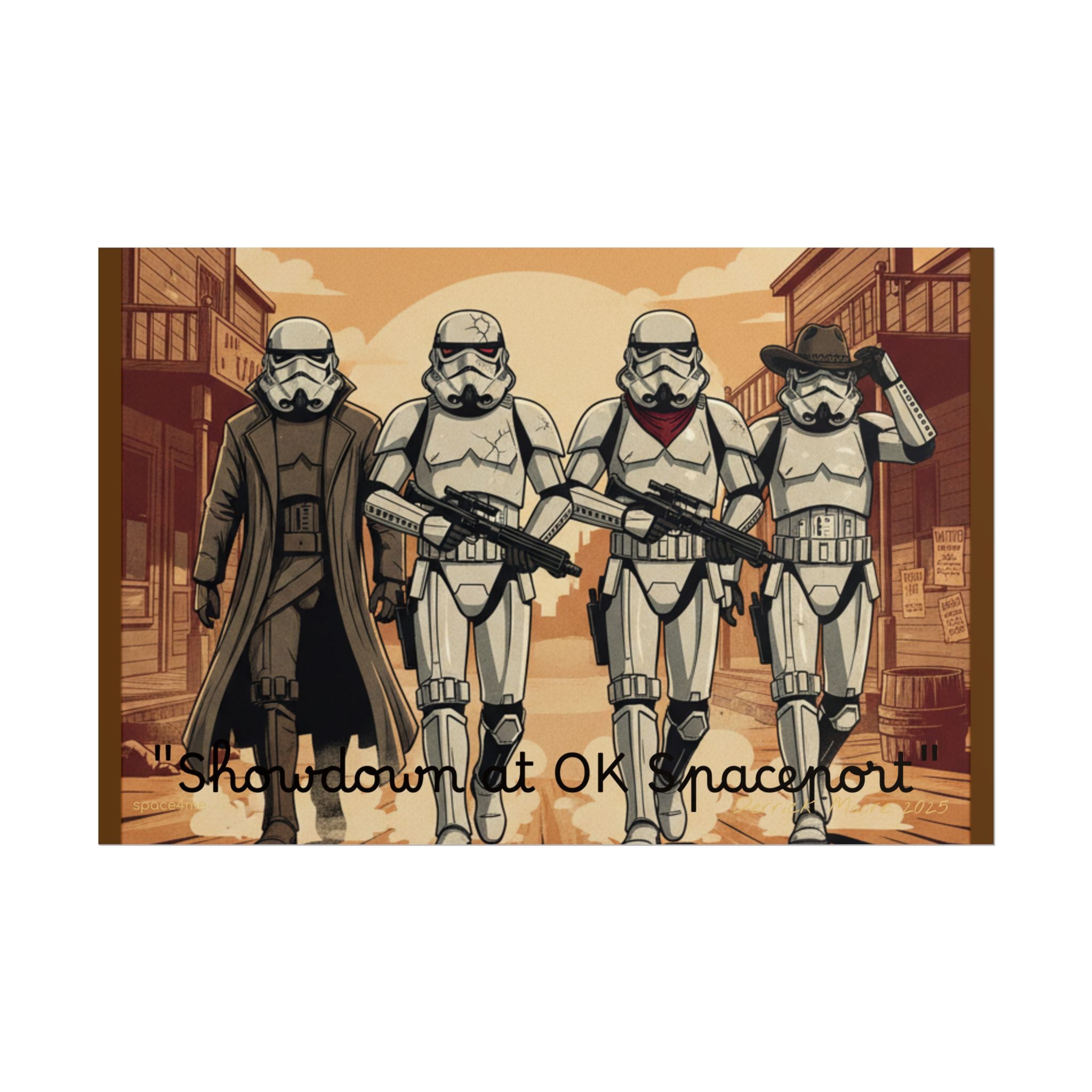 'Showdown at OK Spaceport' Vintage Stormtrooper Western Art Print--Rolled Poster