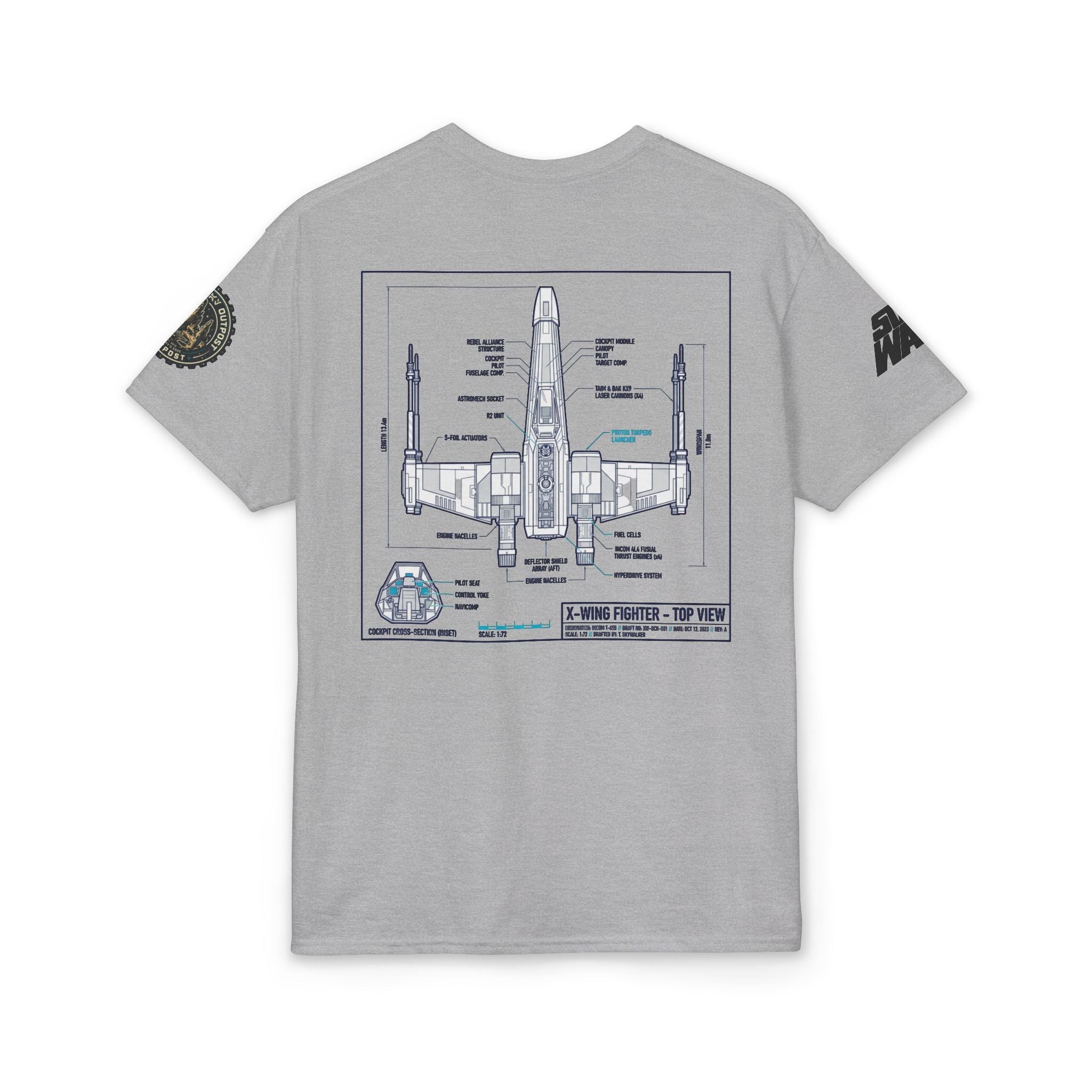 X - Wing Fighter Blueprint T-Shirt — 'Crew' Starship Schematic Tee