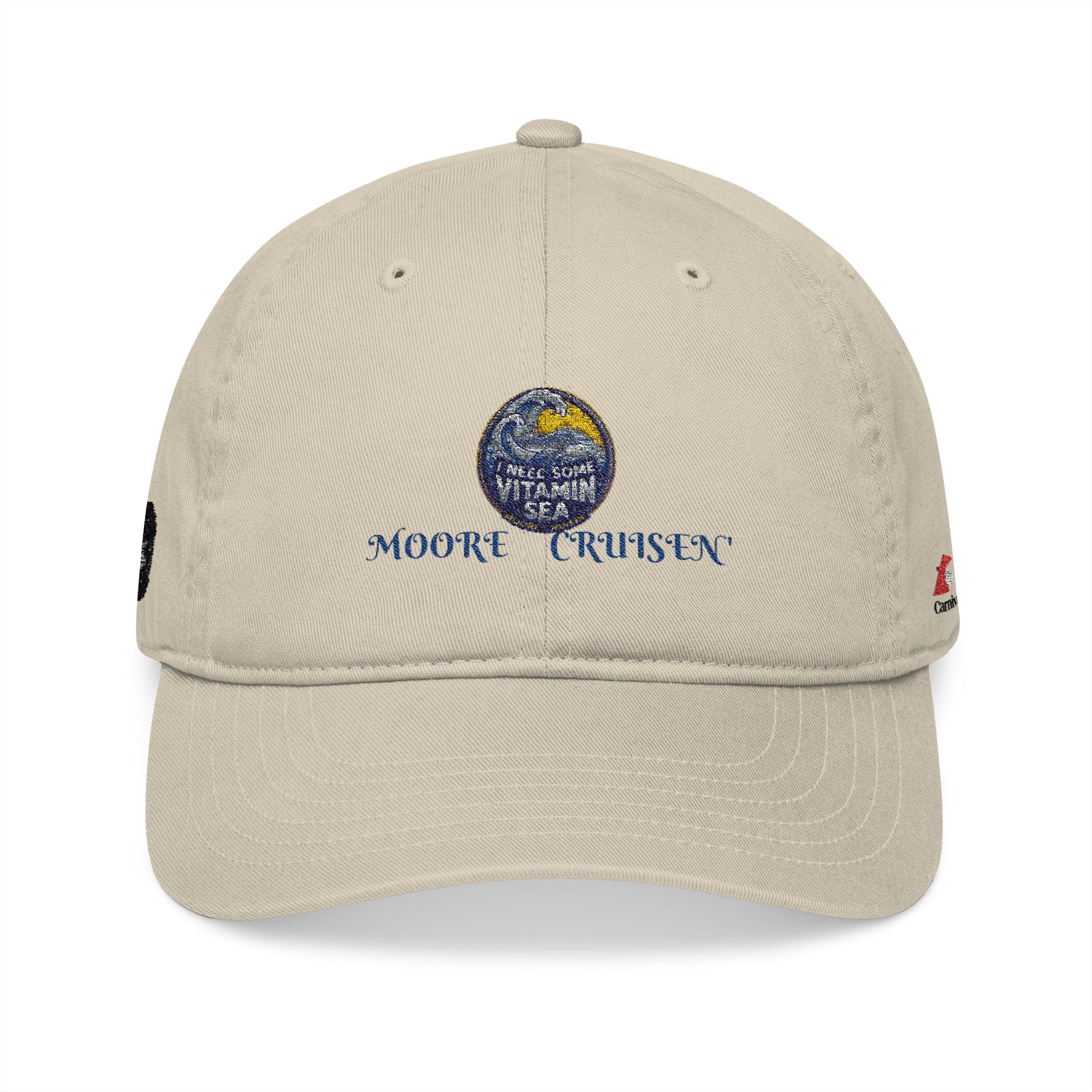 Embroidered Organic Baseball Cap — 'Moore Cruises' Earth Logo (AZUSA.COM)
