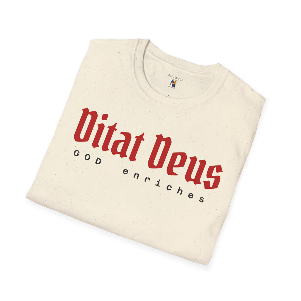 Ditat Deus 'God Enriches' Graphic T‑Shirt — Arizona Cross & Flag Design