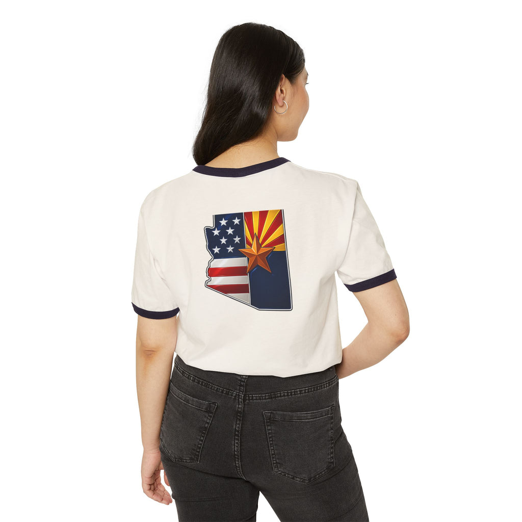 Arizona Flag Cotton Ringer T-Shirt, Vintage Ringer Tee, Unisex Soft Cotton Shirt, Casual Everyday Wear, AZ Pride Apparel