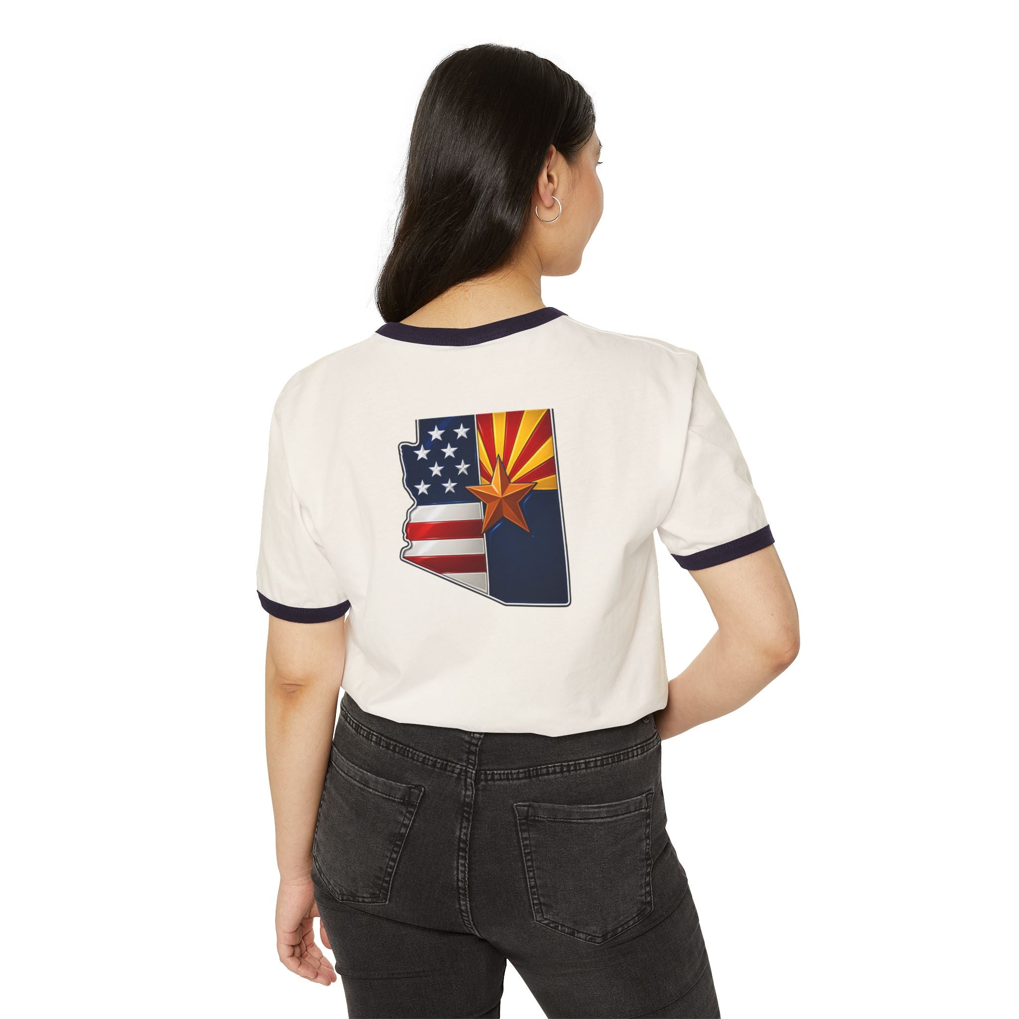 Arizona Flag Cotton Ringer T-Shirt, Vintage Ringer Tee, Unisex Soft Cotton Shirt, Casual Everyday Wear, AZ Pride Apparel
