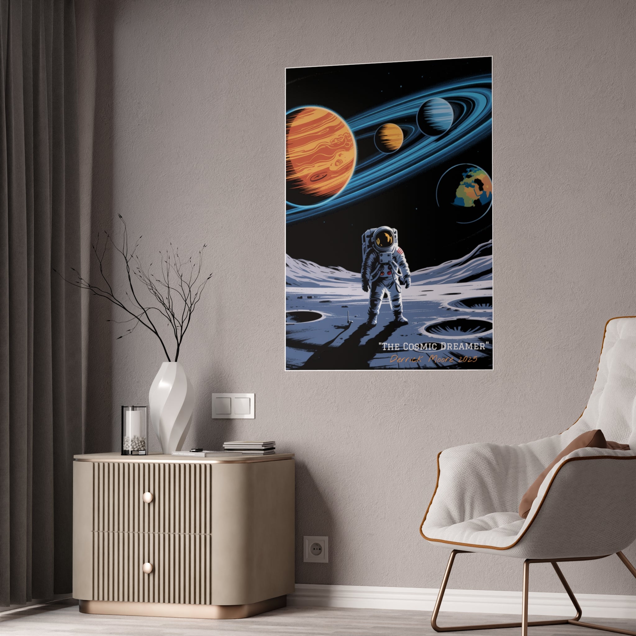 "The Cosmic Dreamer" 2025— Glossy Wall Art Print (Astronaut Space Poster)