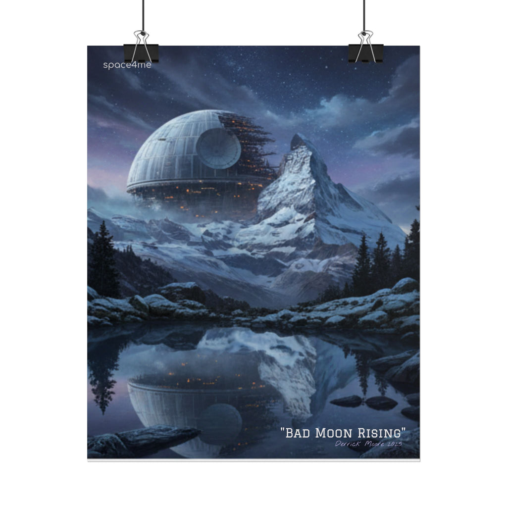 'Bad Moon Rising' Sci‑Fi Mountain Landscape Poster