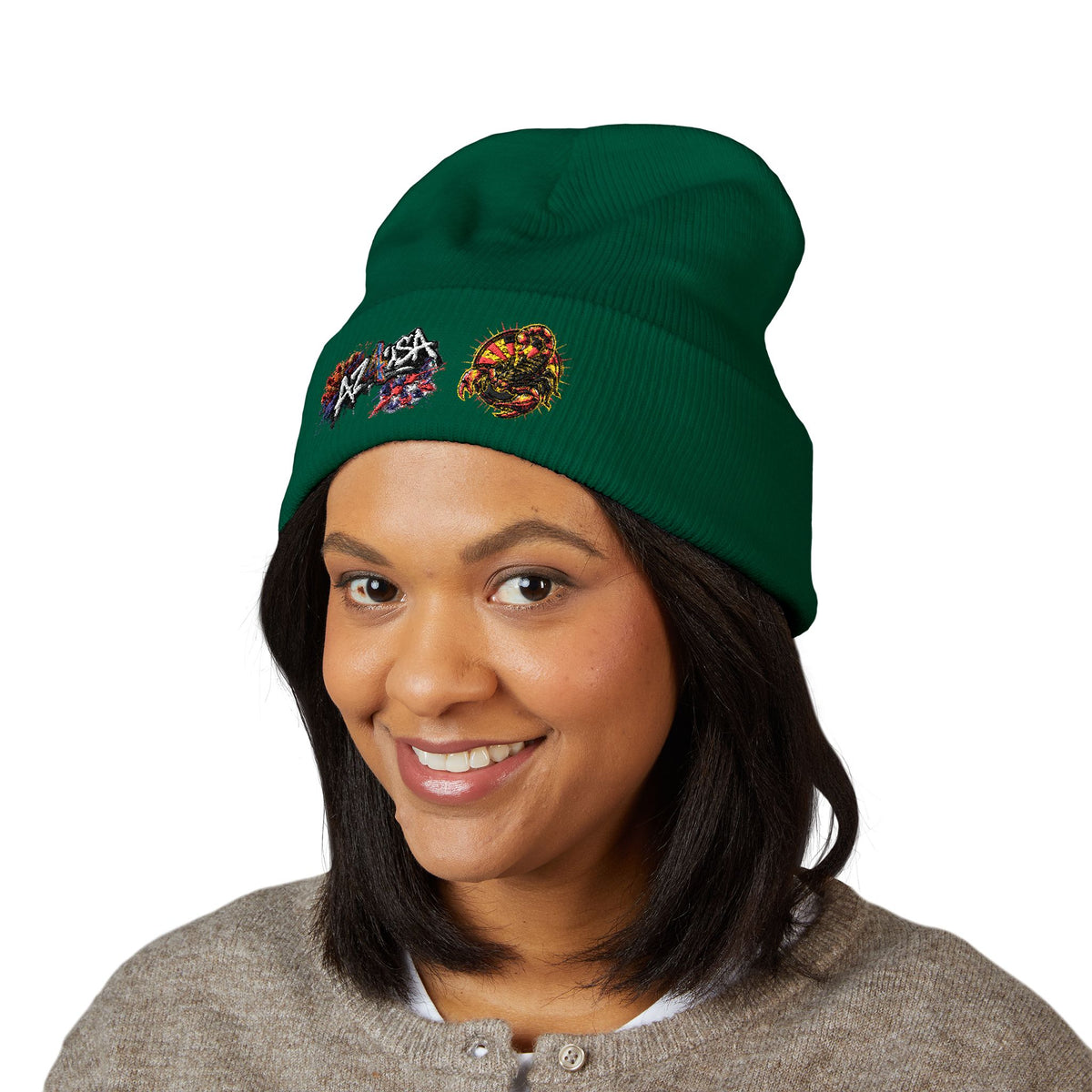 Embroidered Graffiti AZ4USA Scorpion Beanie — Classic Cuffed Knit Hat