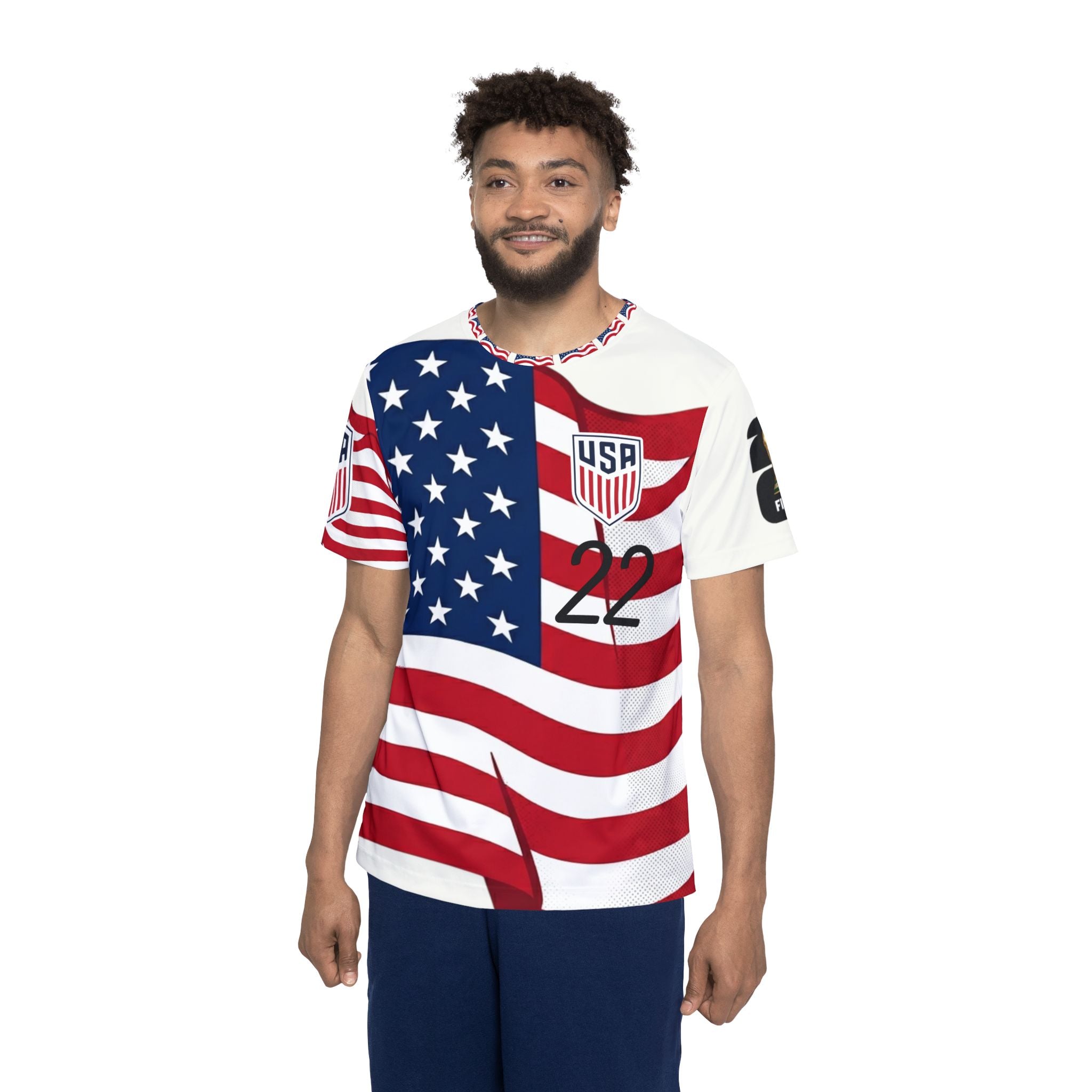 USA Flag Soccer Jersey – Red White Blue Athletic Tee (Number 22)