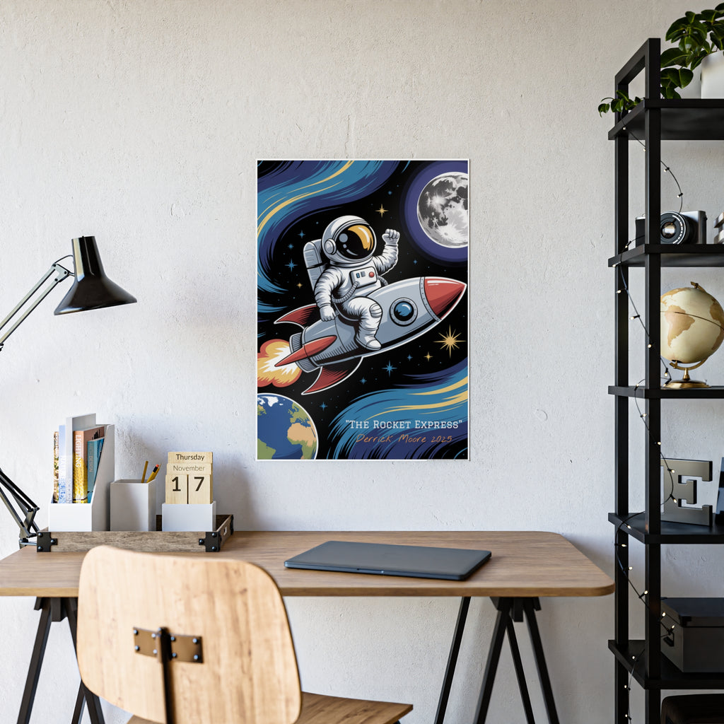 "The Rocket Express" 2025— Glossy Wall Art Print (Astronaut Space Poster)