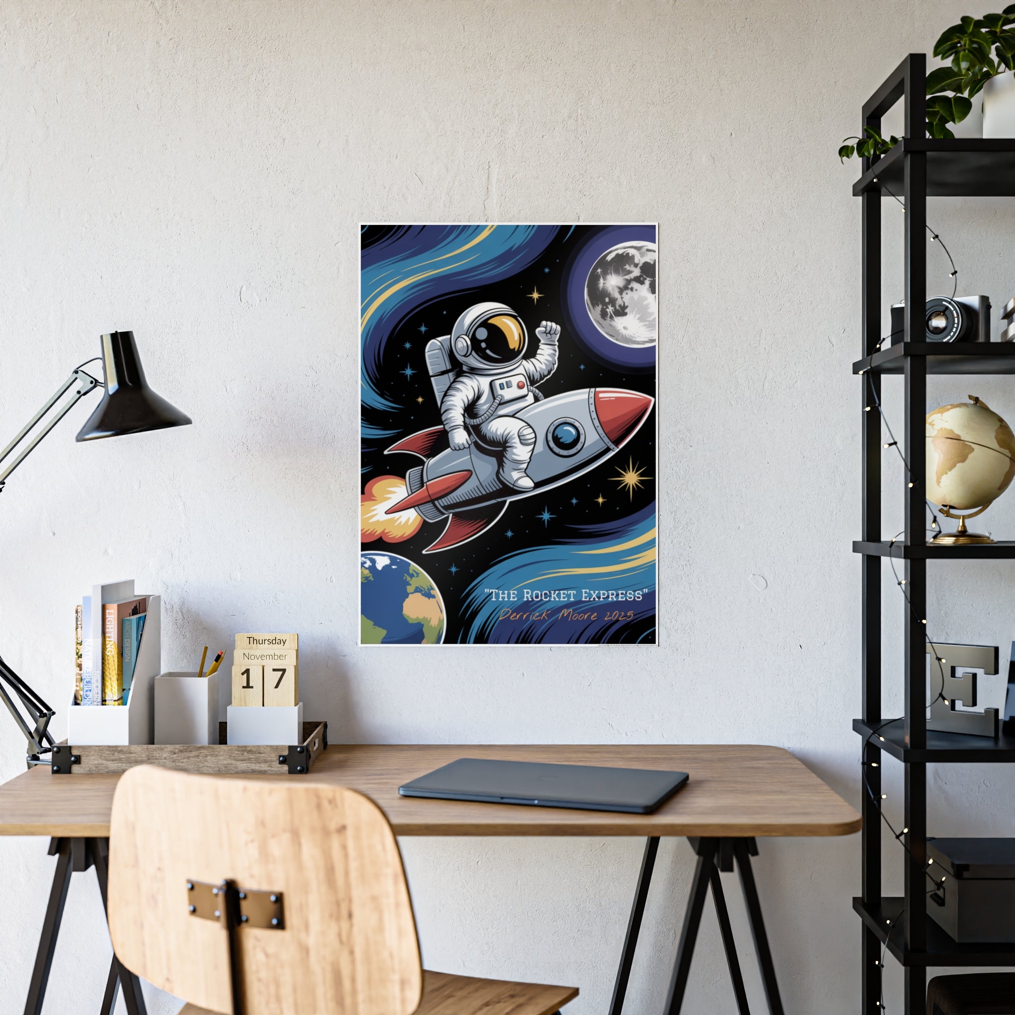 "The Rocket Express" 2025— Glossy Wall Art Print (Astronaut Space Poster)