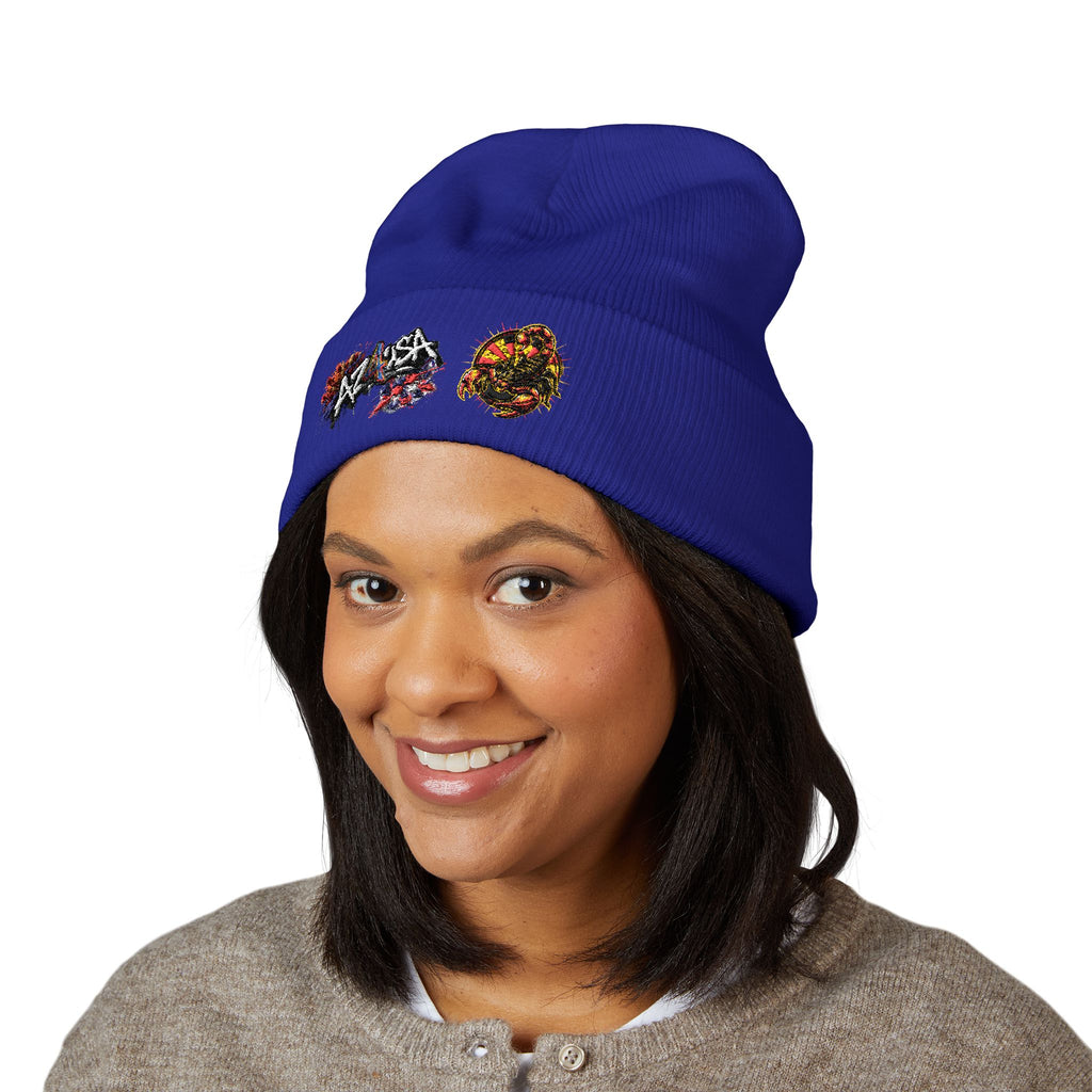 Embroidered Graffiti AZ4USA Scorpion Beanie — Classic Cuffed Knit Hat