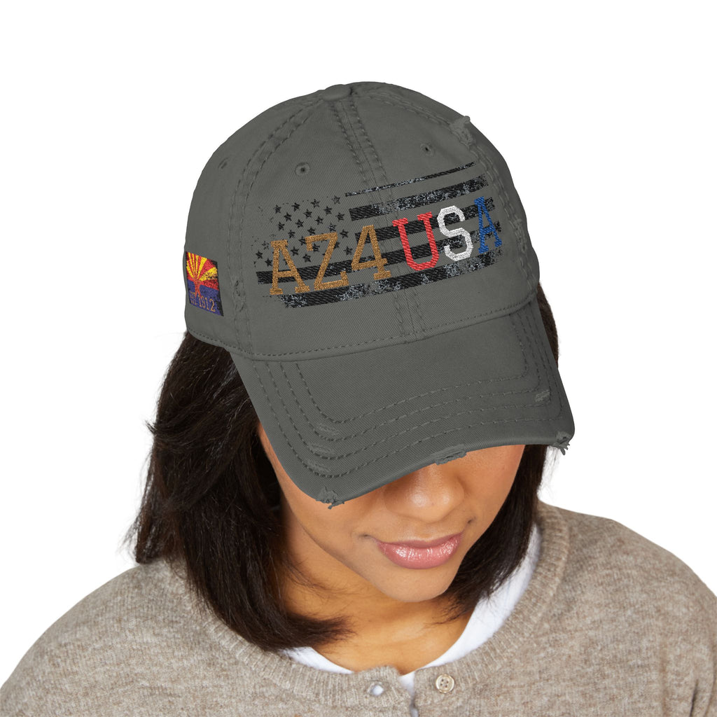 AZ4USA Distressed Dad Hat — Embroidered 'AZ4USA Baseball Cap with Flag