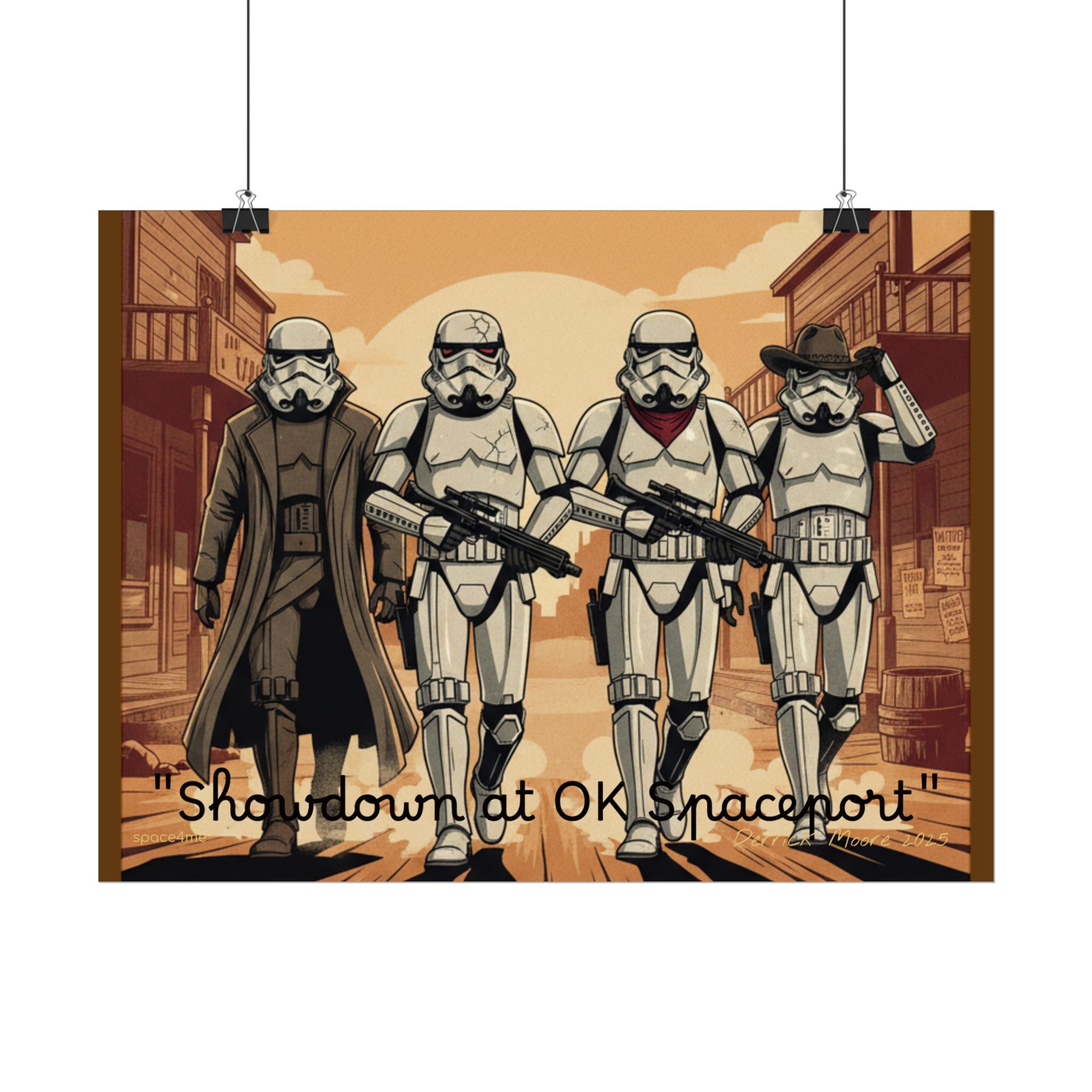 'Showdown at OK Spaceport' Vintage Stormtrooper Western Art Print--Rolled Poster