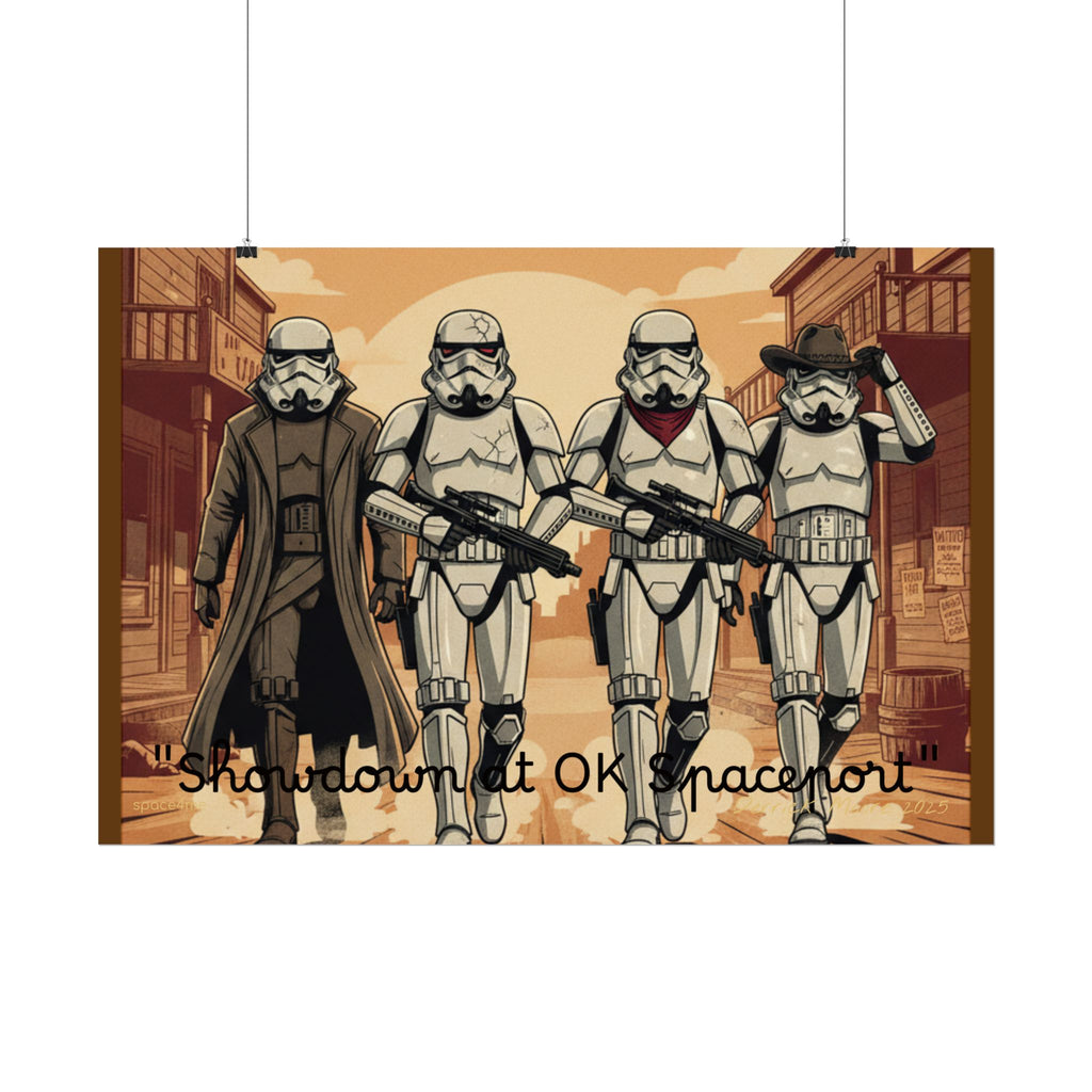 'Showdown at OK Spaceport' Vintage Stormtrooper Western Art Print--Rolled Poster