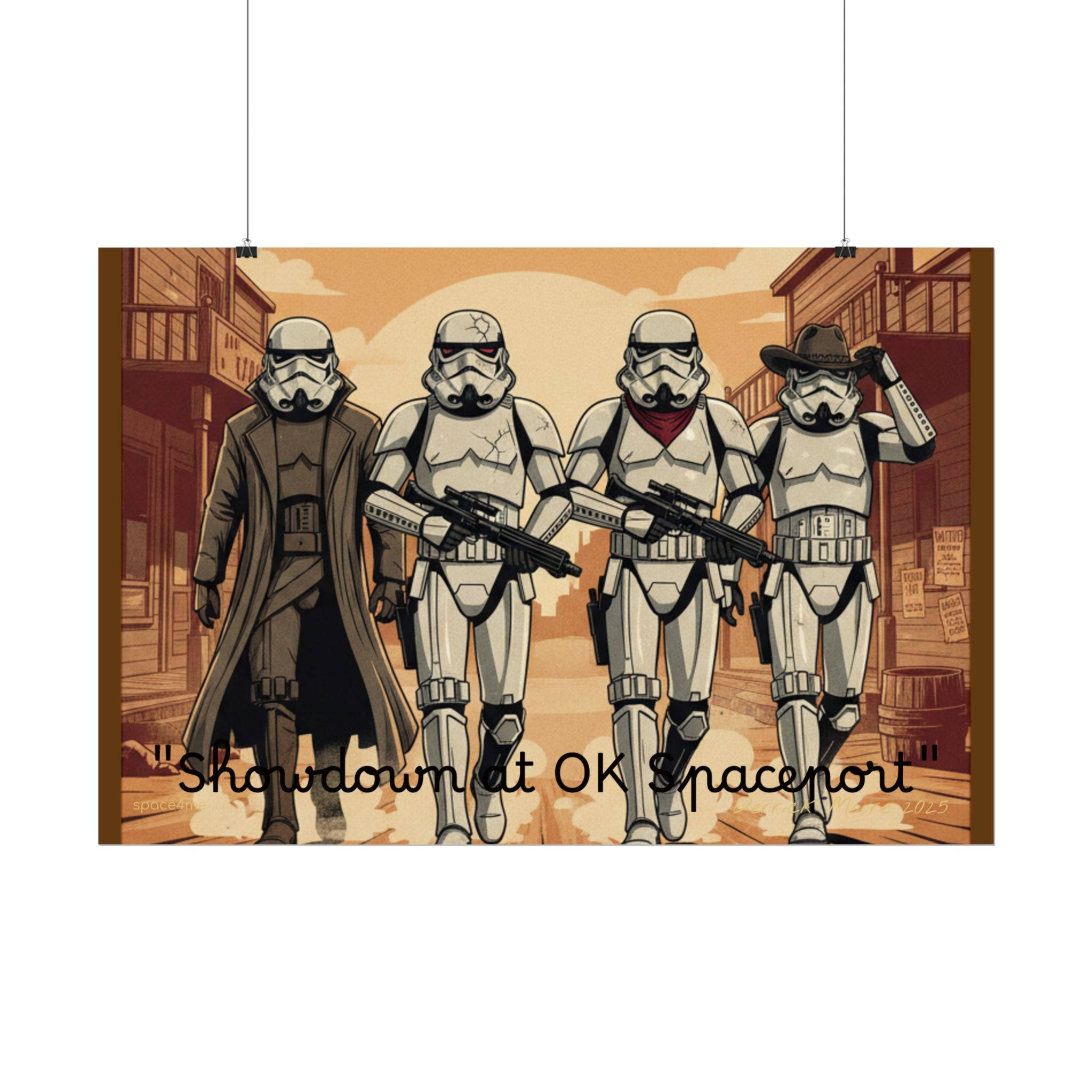 'Showdown at OK Spaceport' Vintage Stormtrooper Western Art Print--Rolled Poster