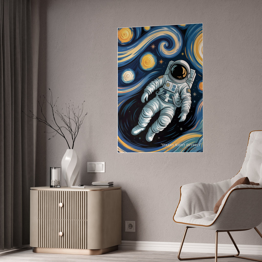 " Starry Night Odyssey" 2025— Glossy Wall Art Print (Astronaut Space Poster)