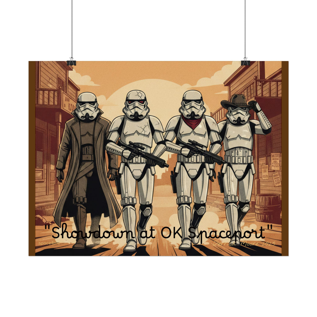 'Showdown at OK Spaceport' Vintage Stormtrooper Western Art Print--Rolled Poster