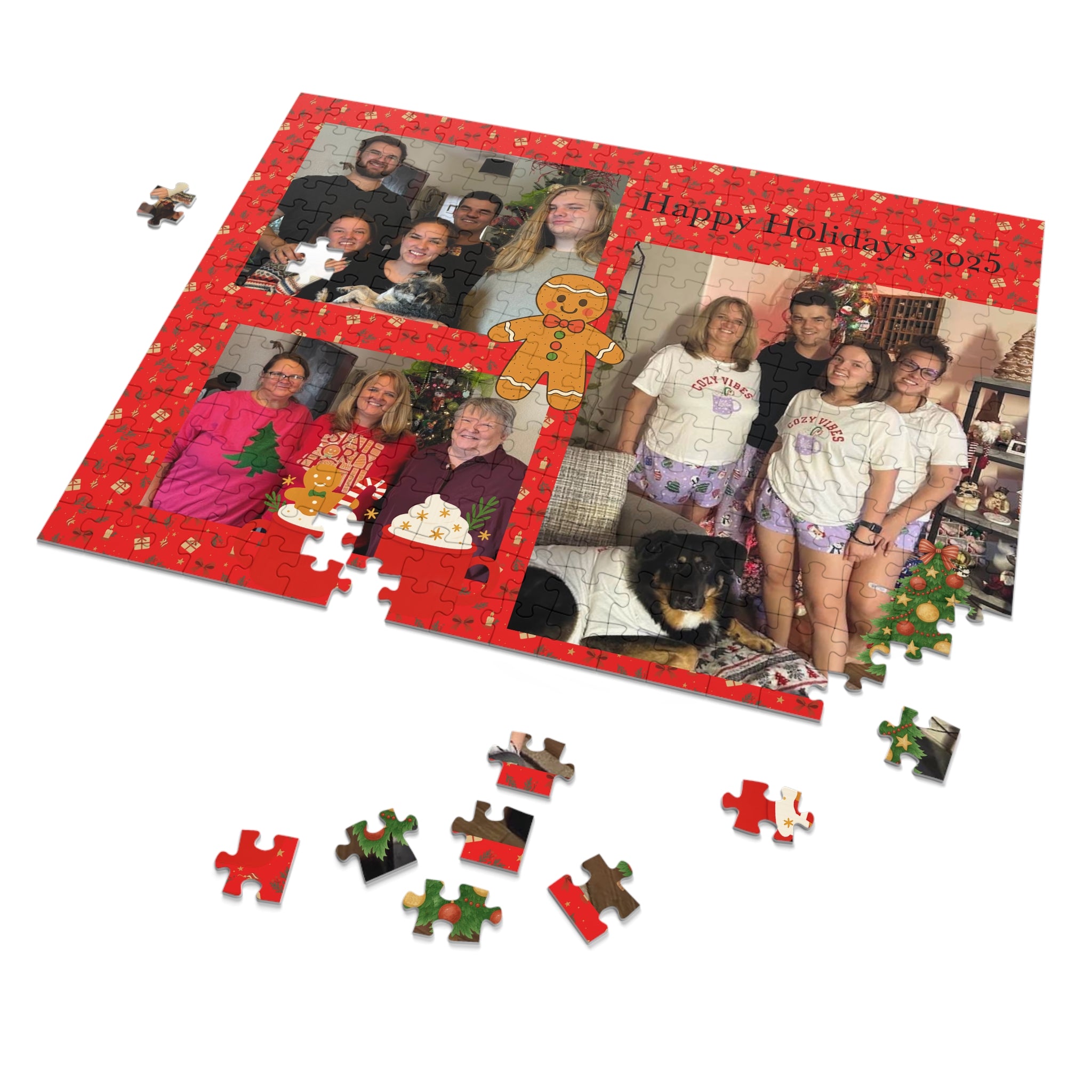 Holiday Photo Jigsaw Puzzle with Tin — Personalized 'Happy Holidays 2025' Collage
