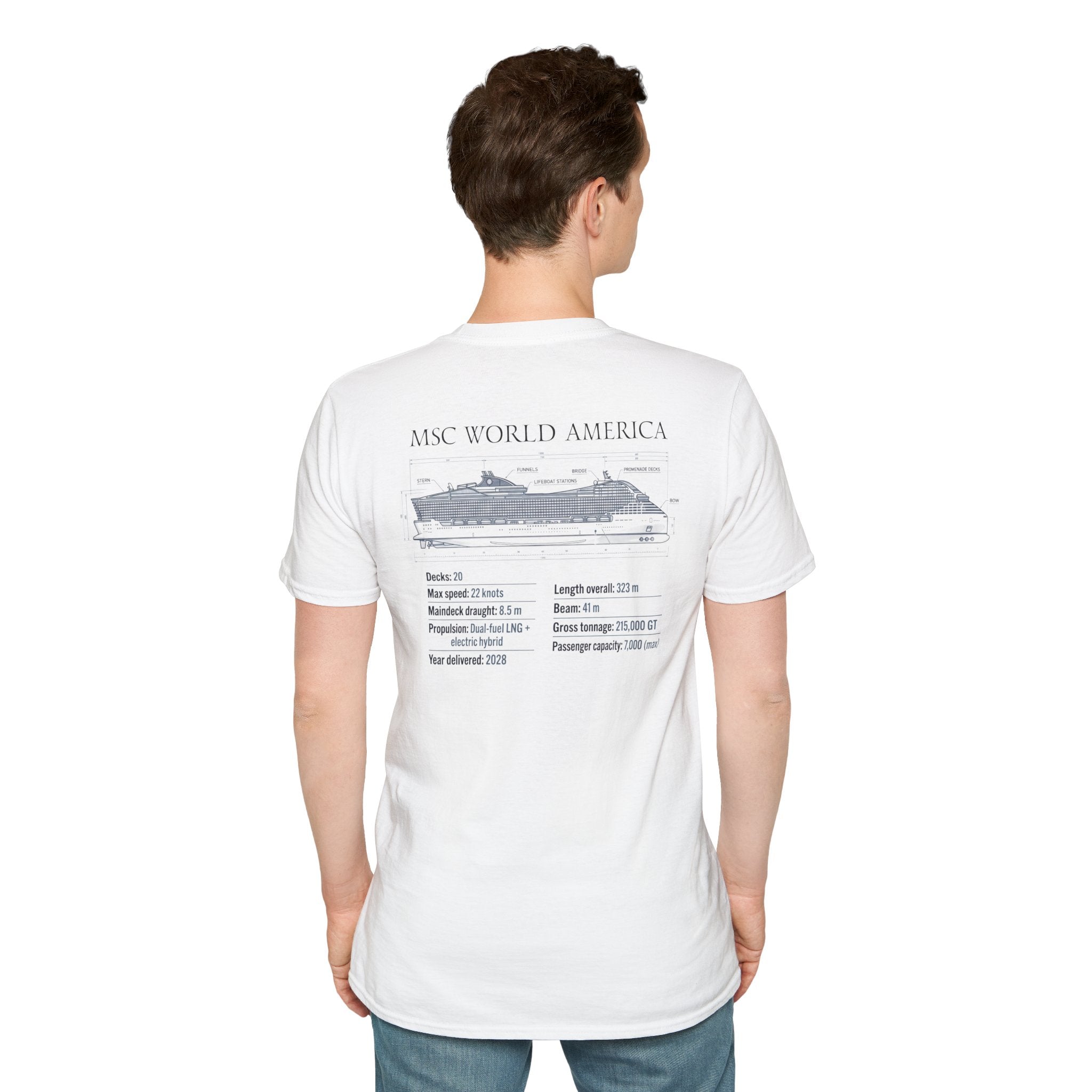 MSC World America Cruise T‑Shirt — Ship Specs & Silhouette Tee