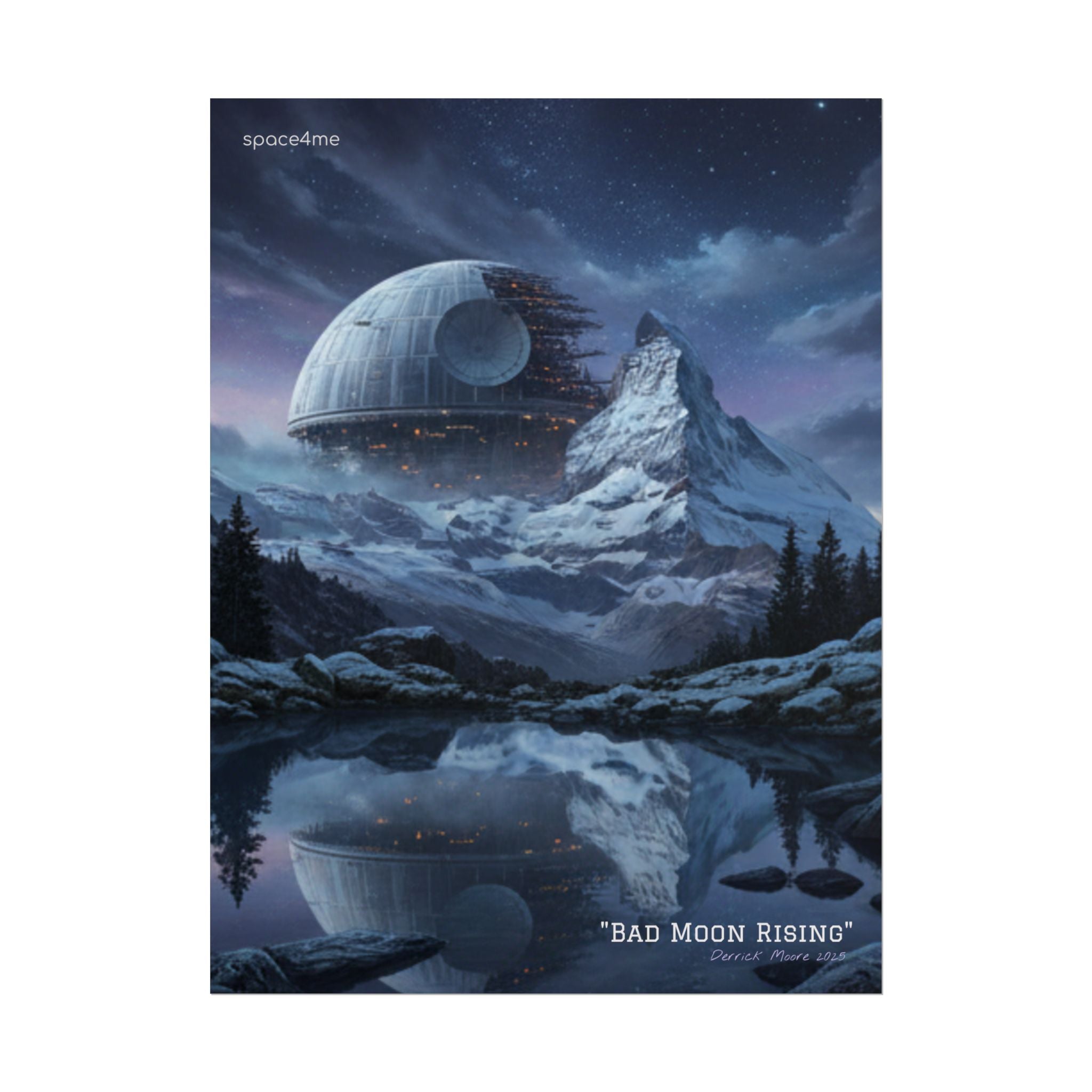 'Bad Moon Rising' Sci‑Fi Mountain Landscape Poster