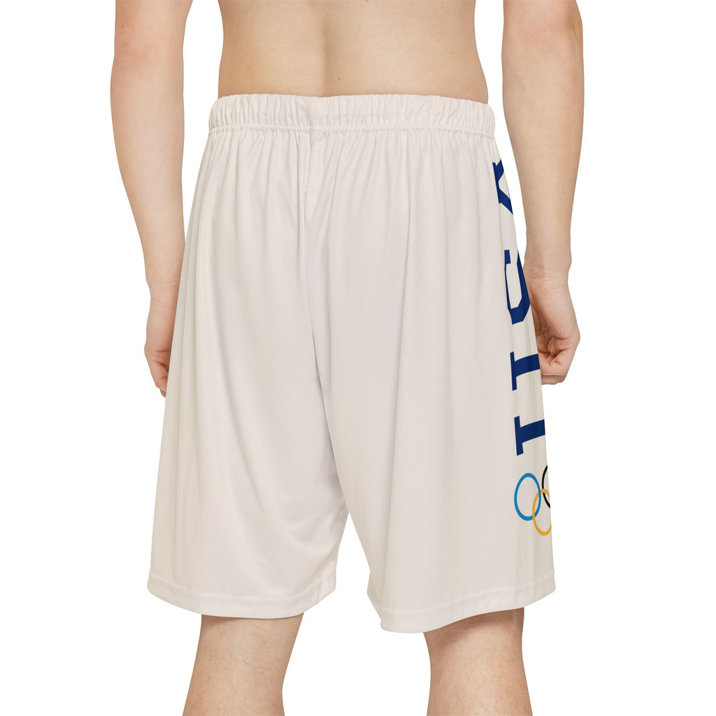Olympic Vibes Men’s Athletic Shorts — Retro Rings & Tricolor Side Stripes