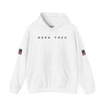 Born Free Hoodie — Minimalist White Pullover with 'BORN FREE' Text