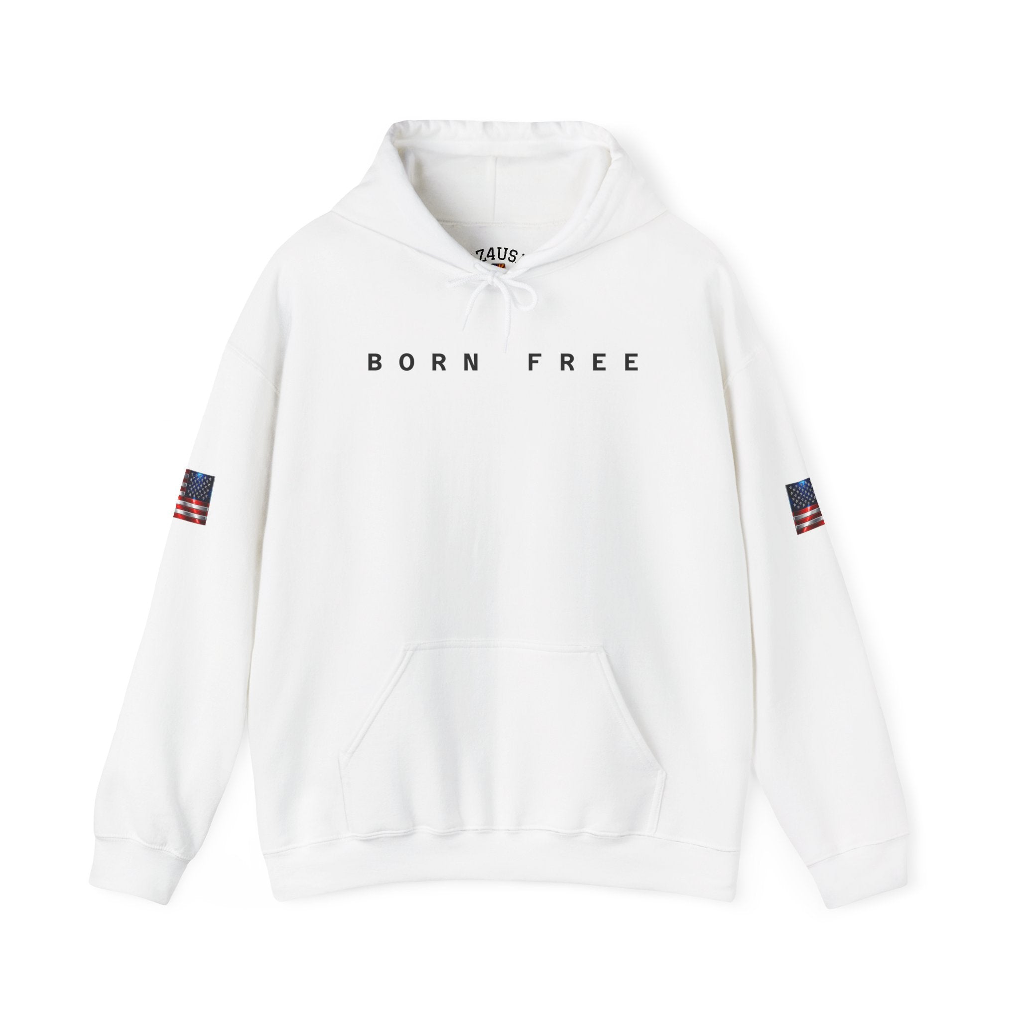 Born Free Hoodie — Minimalist White Pullover with 'BORN FREE' Text