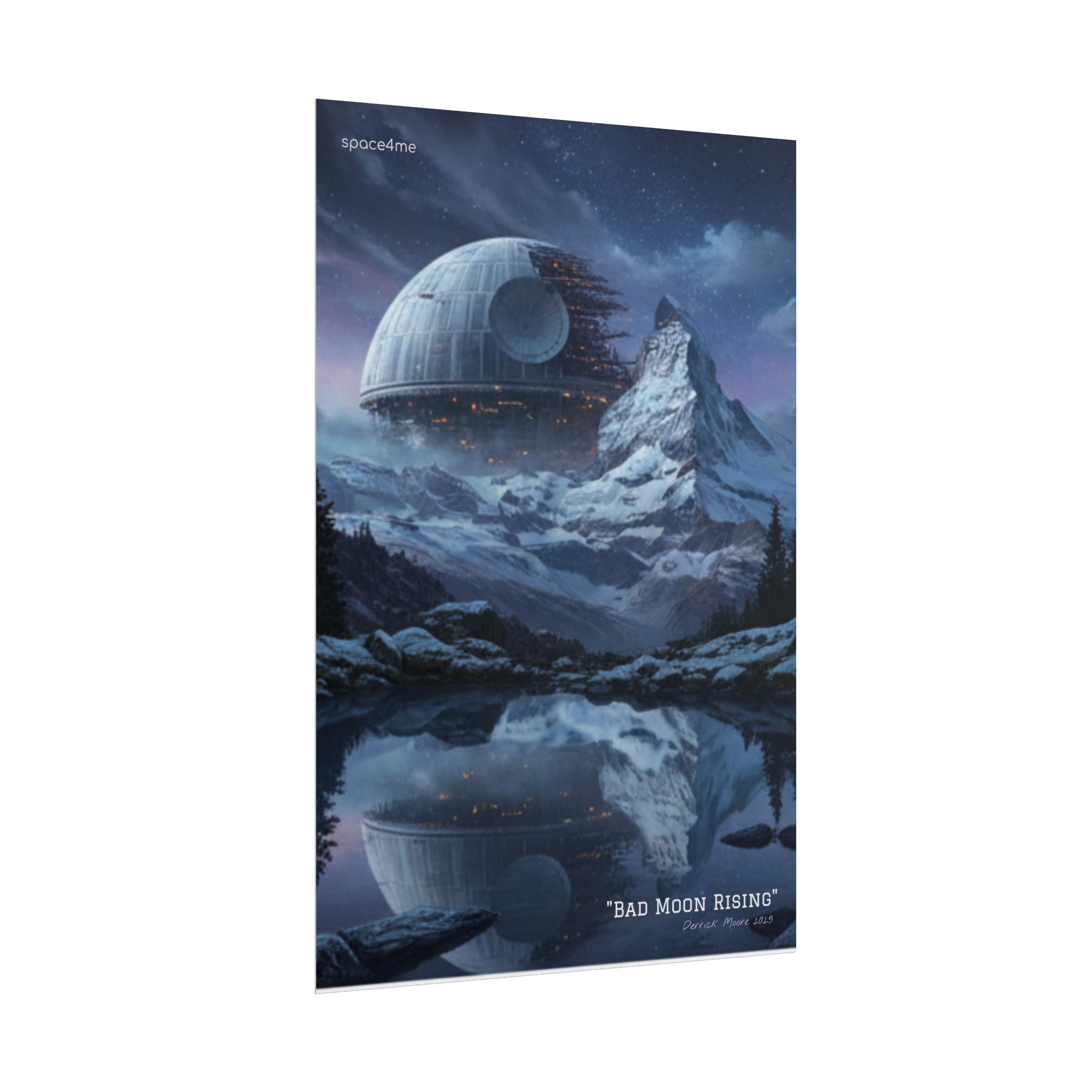 'Bad Moon Rising' Sci‑Fi Mountain Landscape Poster