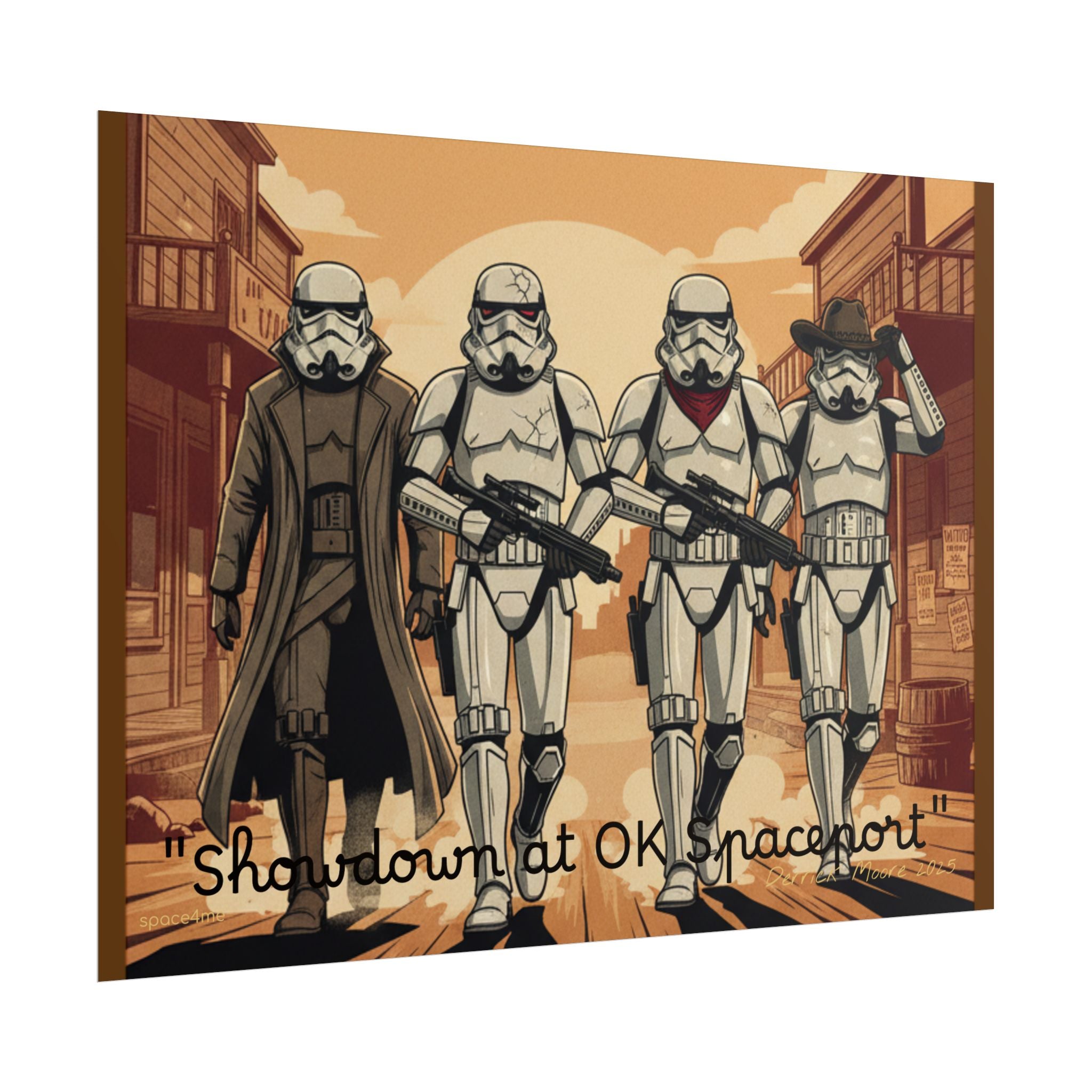 'Showdown at OK Spaceport' Vintage Stormtrooper Western Art Print--Rolled Poster