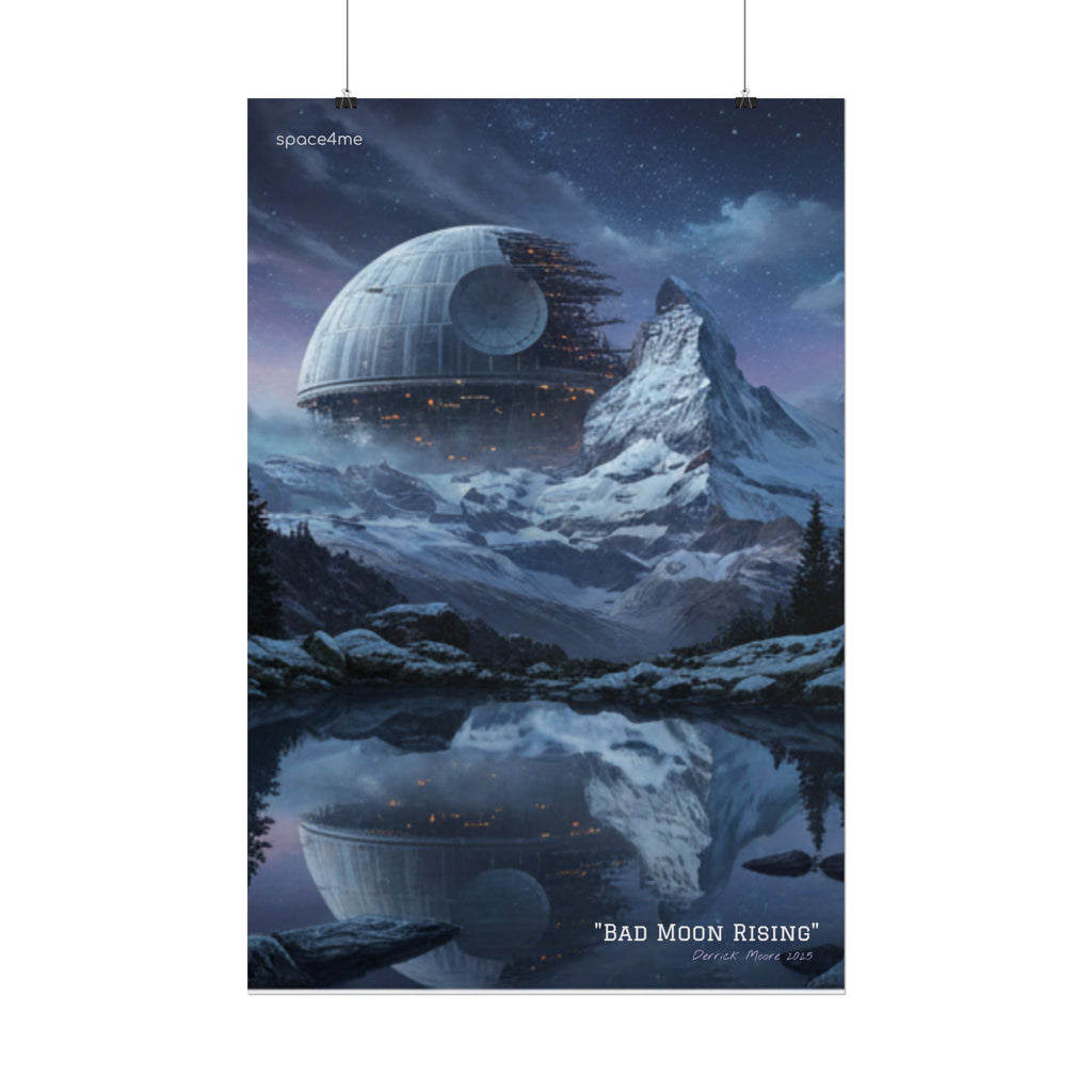 'Bad Moon Rising' Sci‑Fi Mountain Landscape Poster