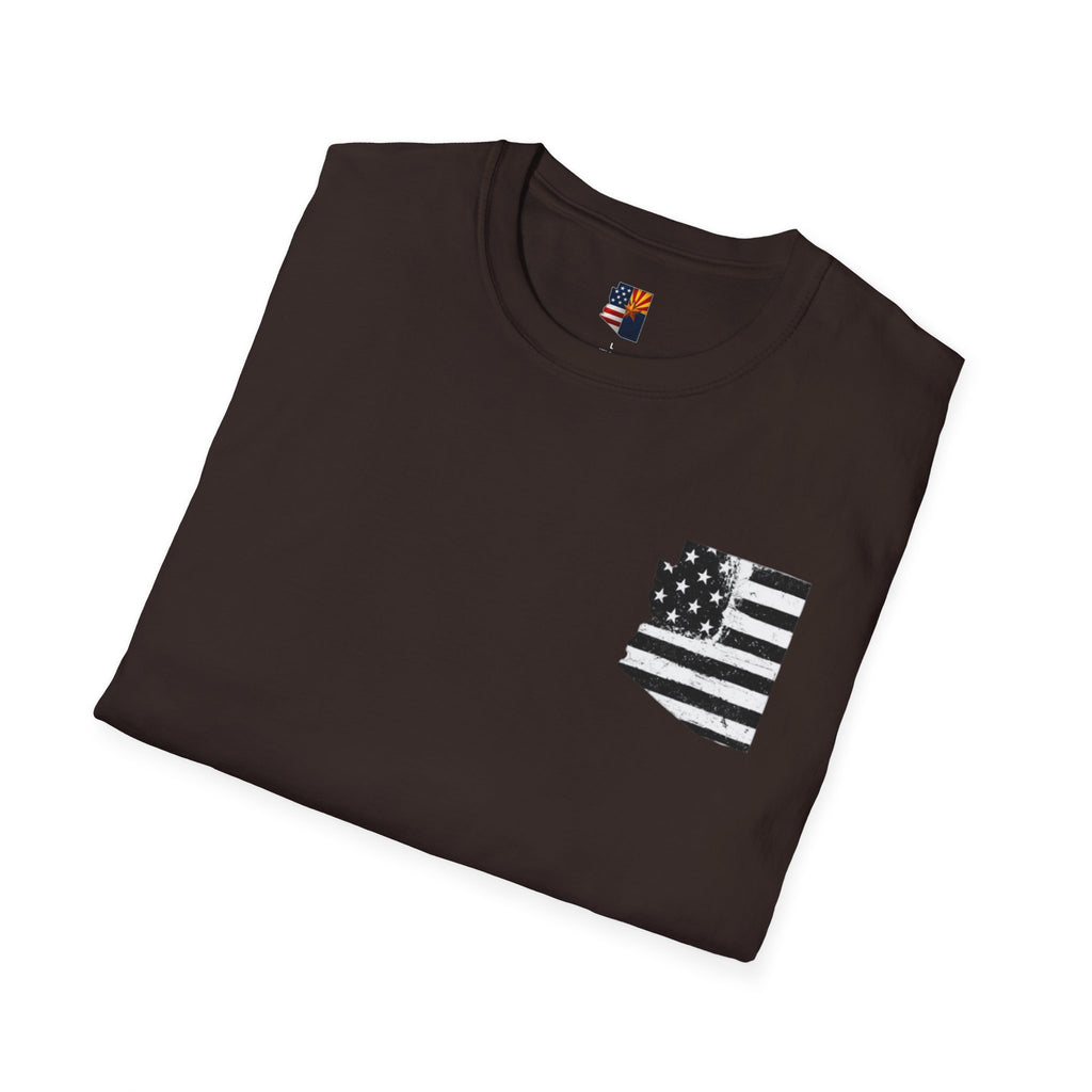 Arizona Flag Pocket Unisex Softstyle T-Shirt, Casual Wear, Summer Style, Gift for Travelers, Fourth of July Tee, Outdoor Adventure Shirt