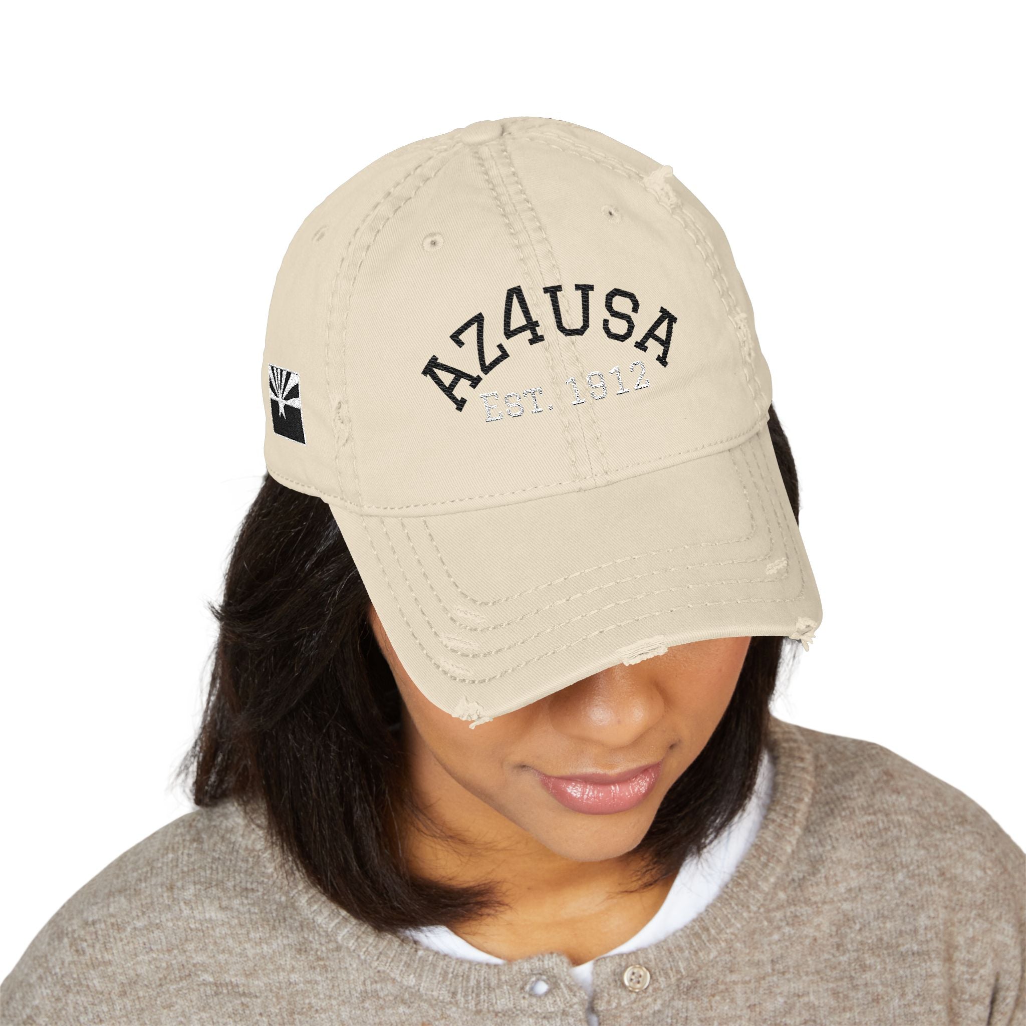 Azusa Distressed Dad Hat — Embroidered 'AZUSA EST. 1912' Baseball Cap with Flag
